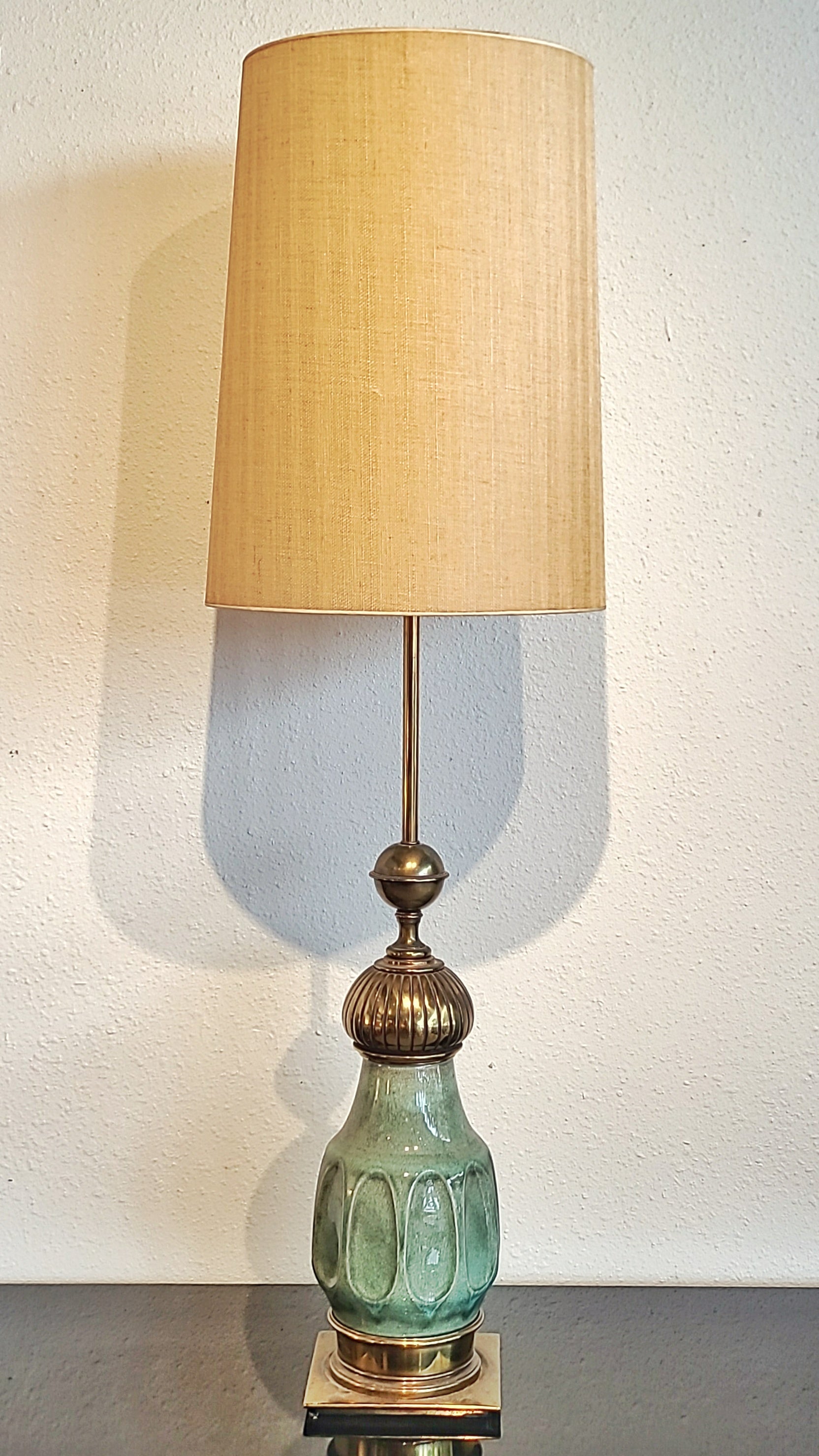 TALL STIFFEL BRASS AND CERAMIC TABLE LAMP