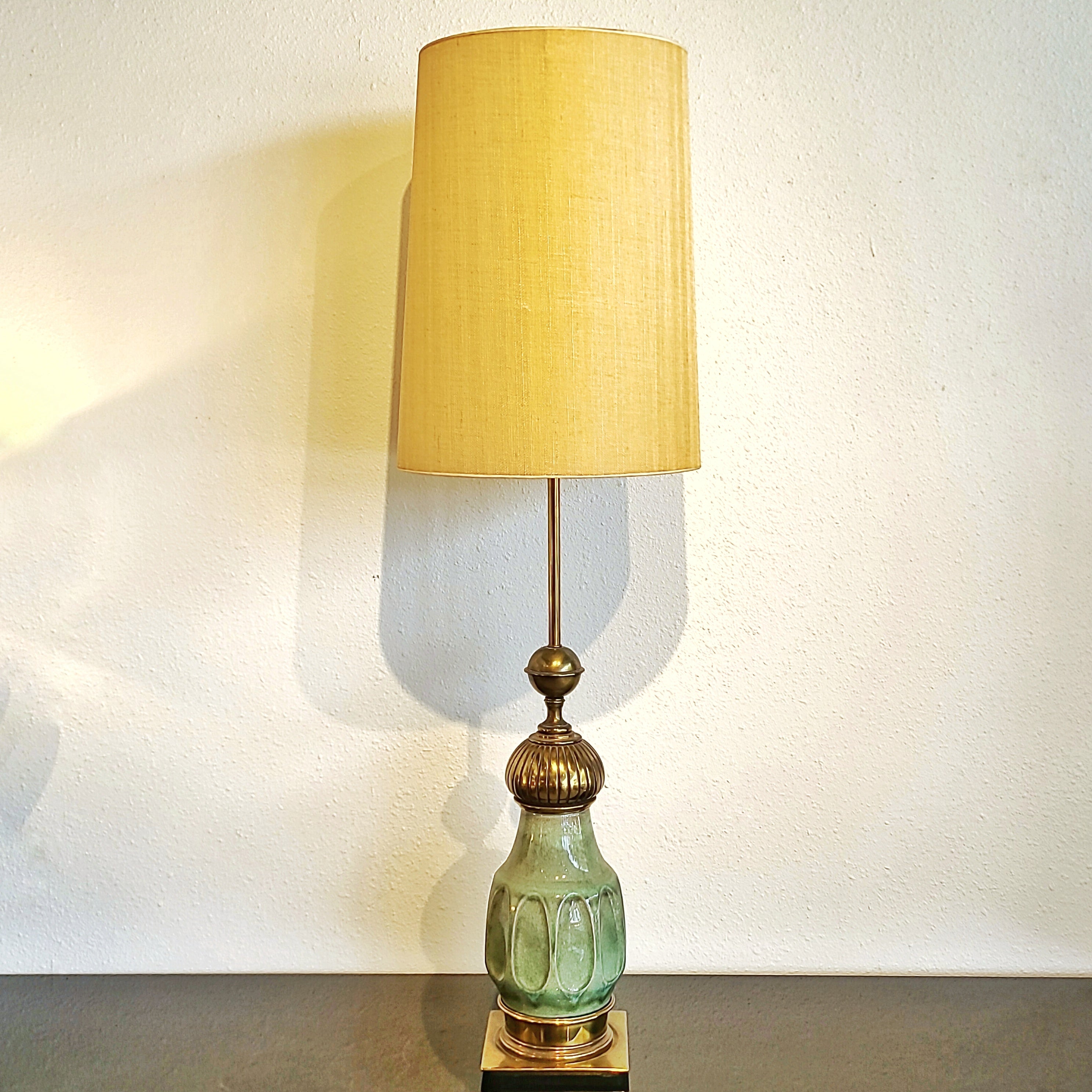 TALL STIFFEL BRASS AND CERAMIC TABLE LAMP