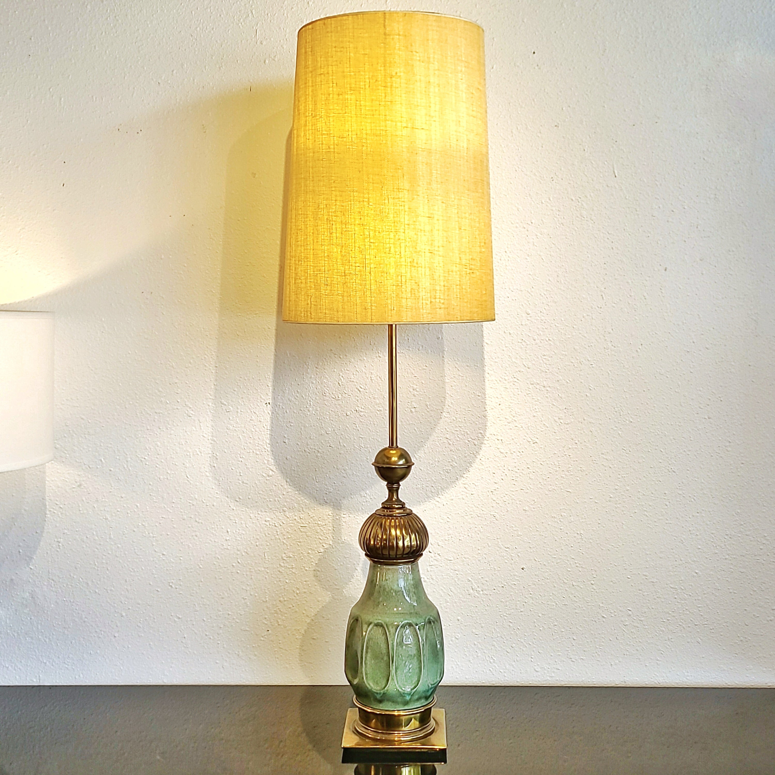 TALL STIFFEL BRASS AND CERAMIC TABLE LAMP