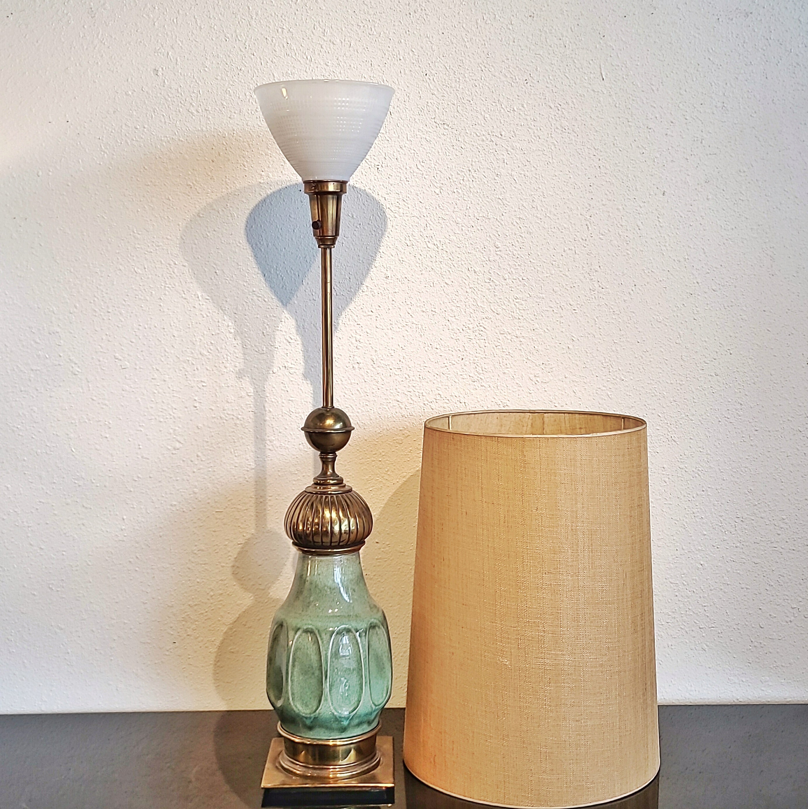 TALL STIFFEL BRASS AND CERAMIC TABLE LAMP