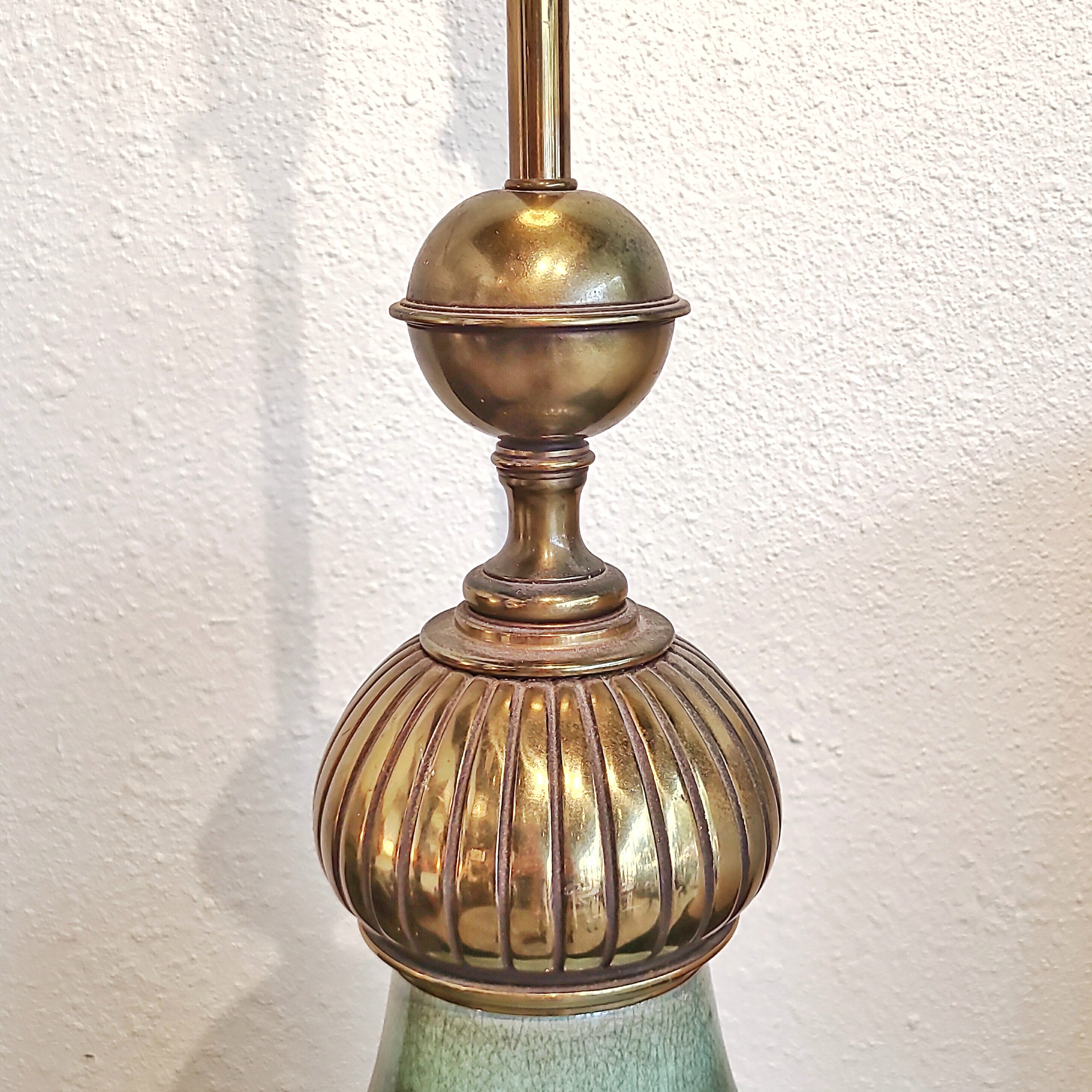 TALL STIFFEL BRASS AND CERAMIC TABLE LAMP