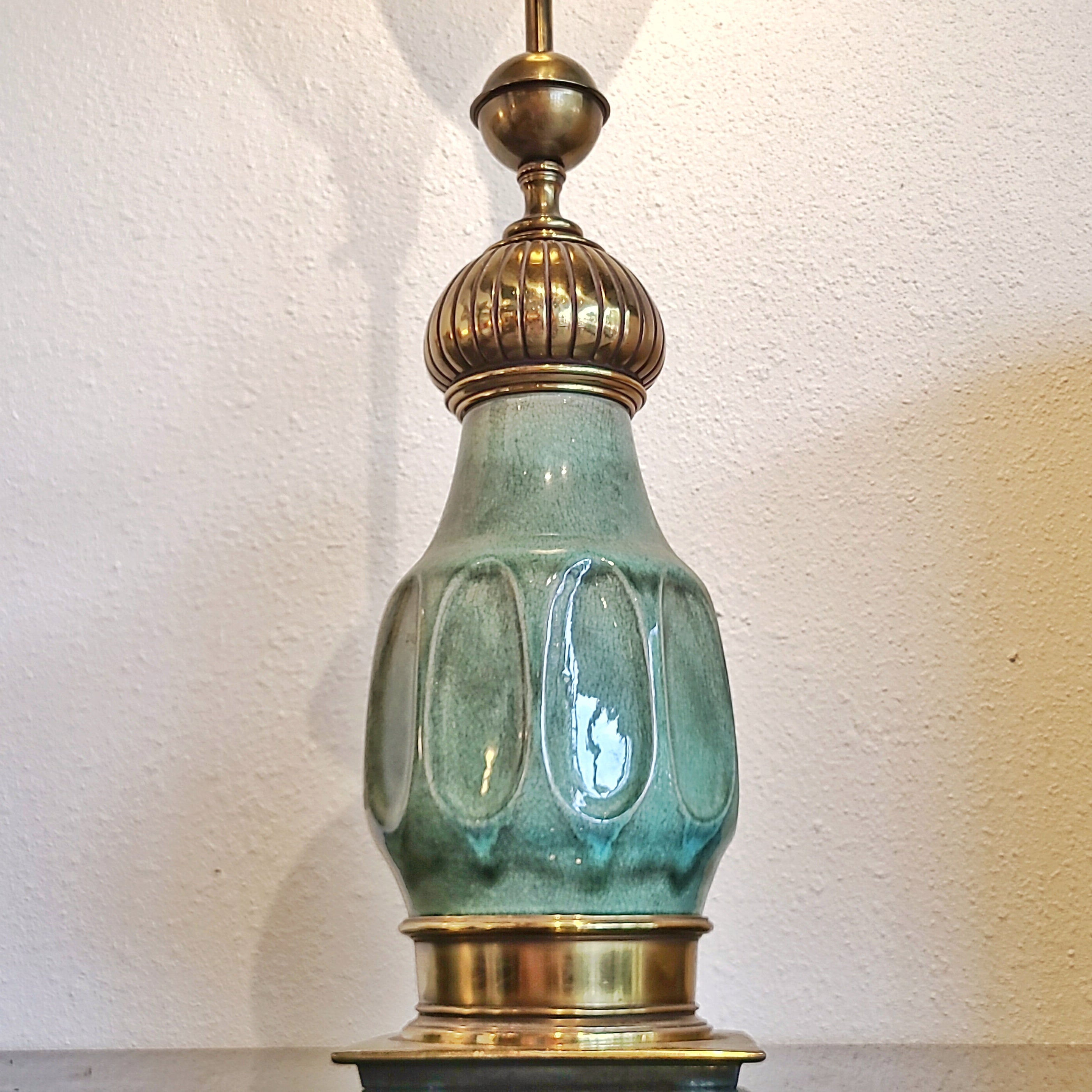 TALL STIFFEL BRASS AND CERAMIC TABLE LAMP