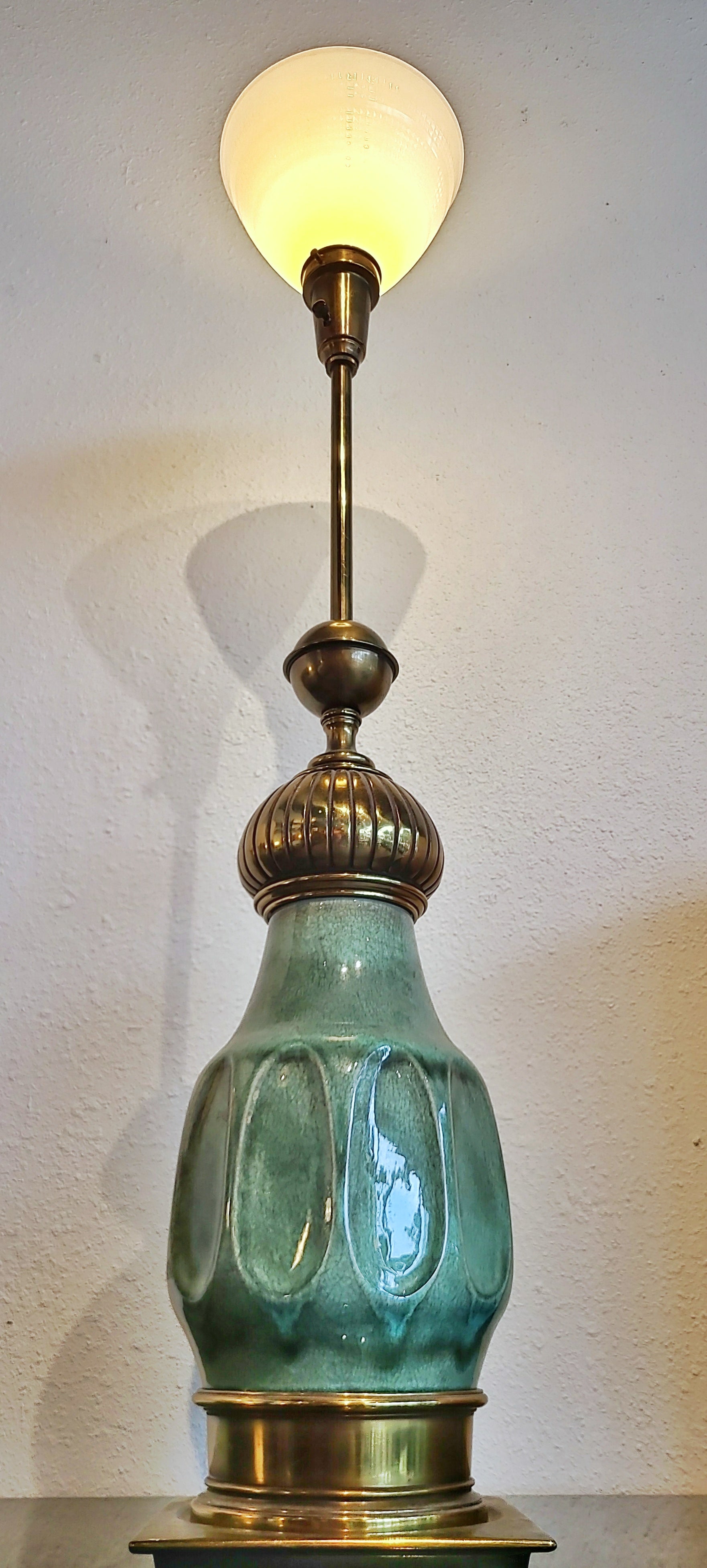 TALL STIFFEL BRASS AND CERAMIC TABLE LAMP