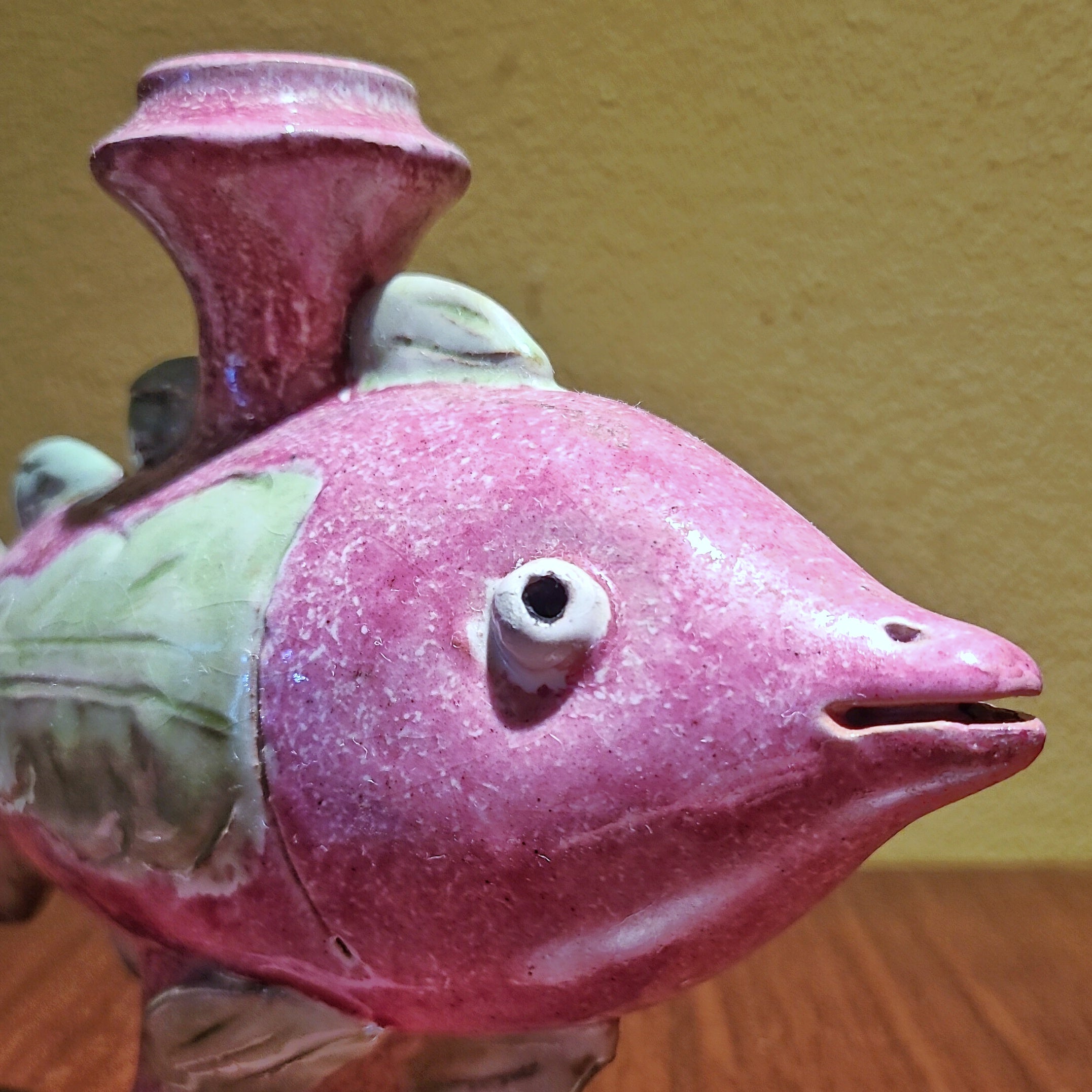 PINK & GREEN MAJOLICA FISH CANDLEHOLDERS BY ND DOLFI FOR NEIMAN MARCUS