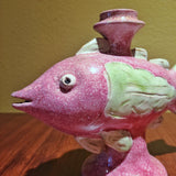 PINK & GREEN MAJOLICA FISH CANDLEHOLDERS BY ND DOLFI FOR NEIMAN MARCUS