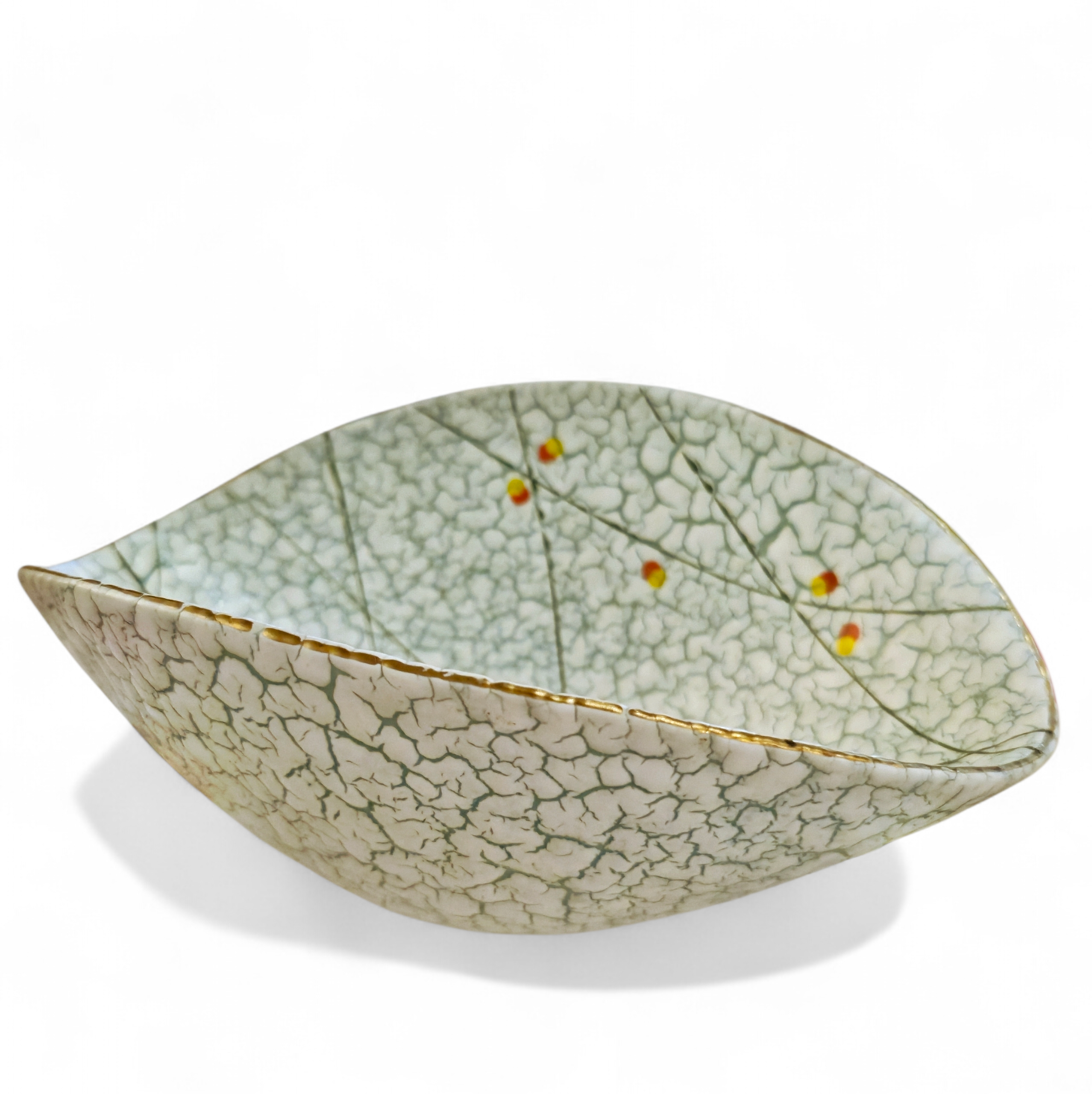 ’50s MARZI & REMY FOLDED BOWL WITH WHITE ON BLUE CRAWL GLAZE