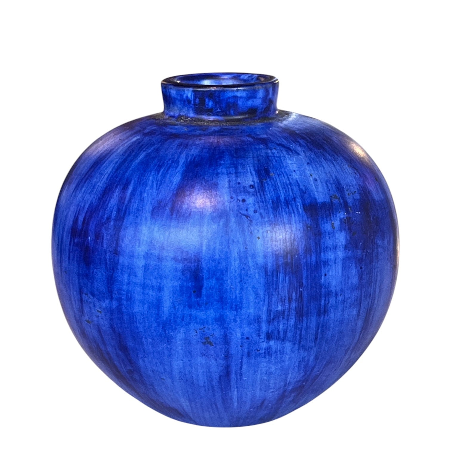 ’60s BLUE-ON-BLUE DANISH STUDIO BALL VASE BY CHRISTIAN SCHOLLERT