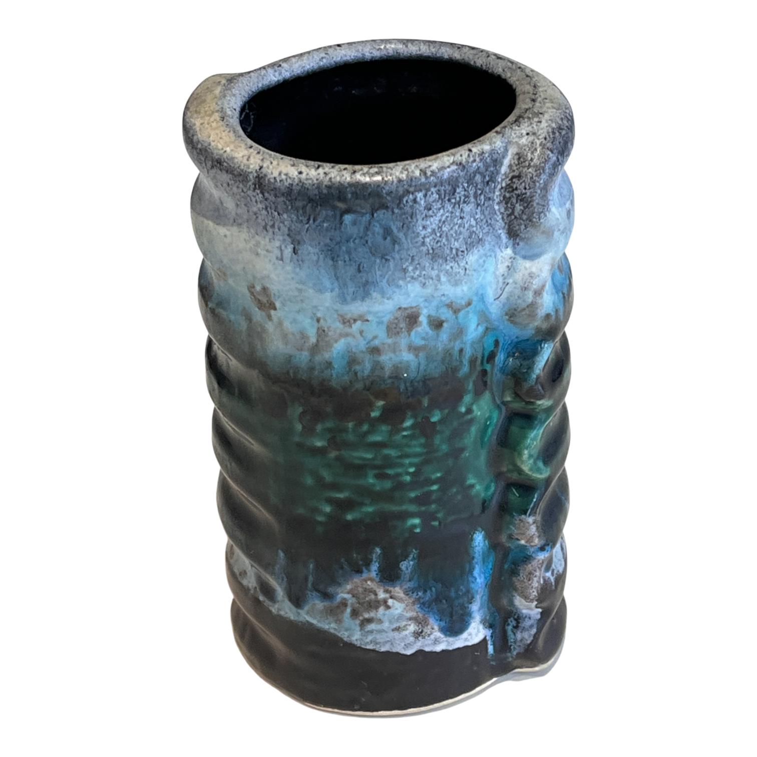 BLUE-GREEN DÜMLER & BREIDEN ‘POLAR’ DÉCOR RELIEF VASE Nr. 24/14