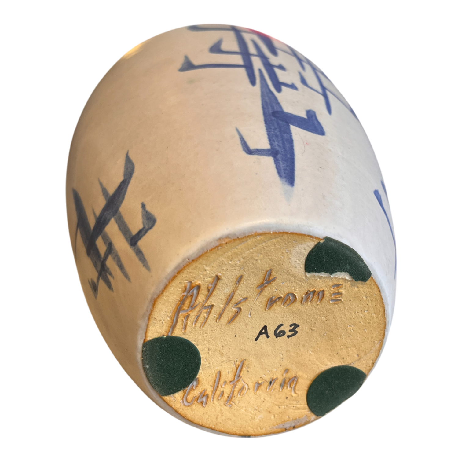 HAND-PAINTED BOTTLE VASE BY AHLSTROM POTTERY OF CALIFORNIA (1950s)