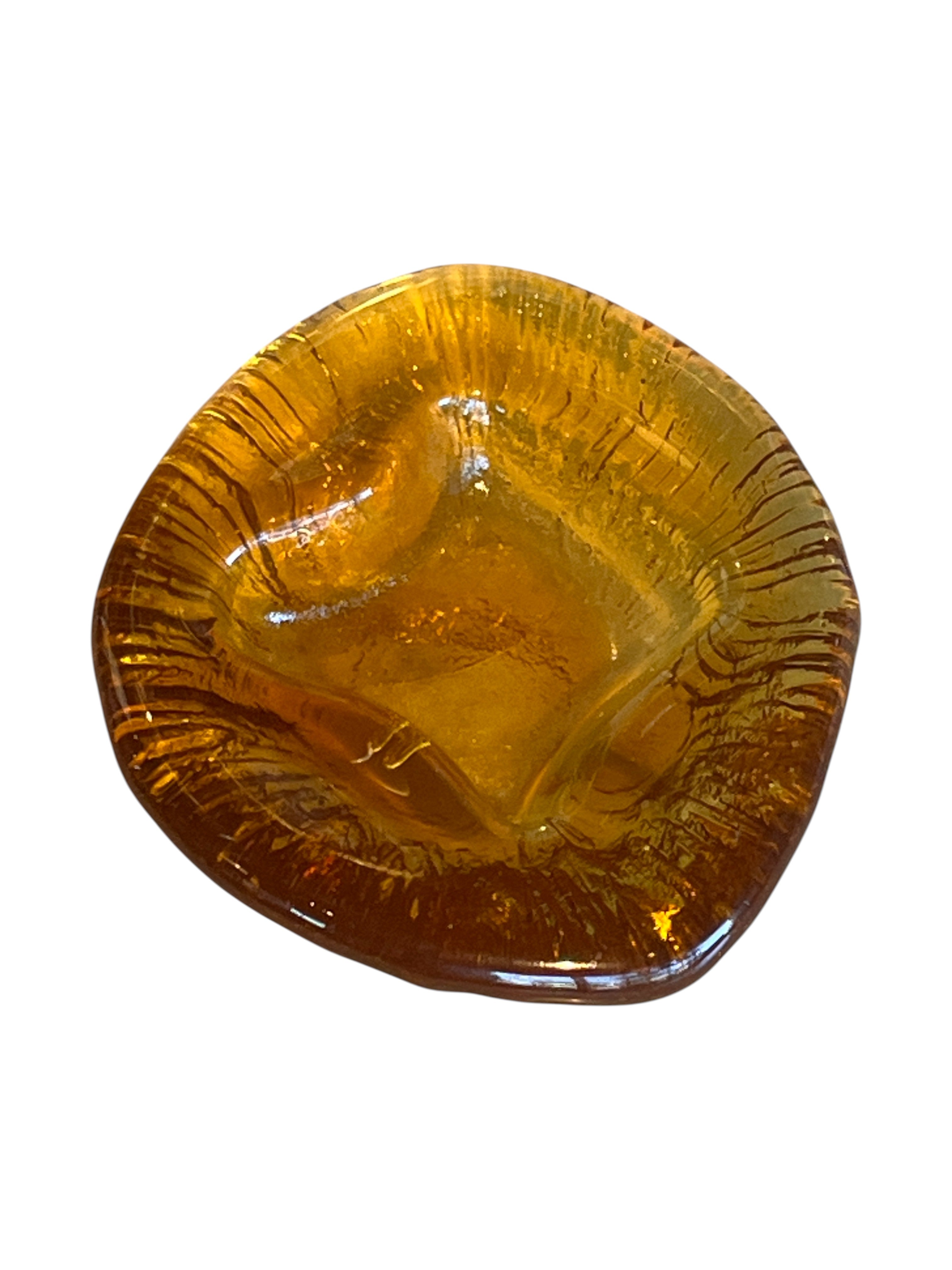FREE-FORM AMBER GLASS ASHTRAY/VIDE POCHE BY BLENKO