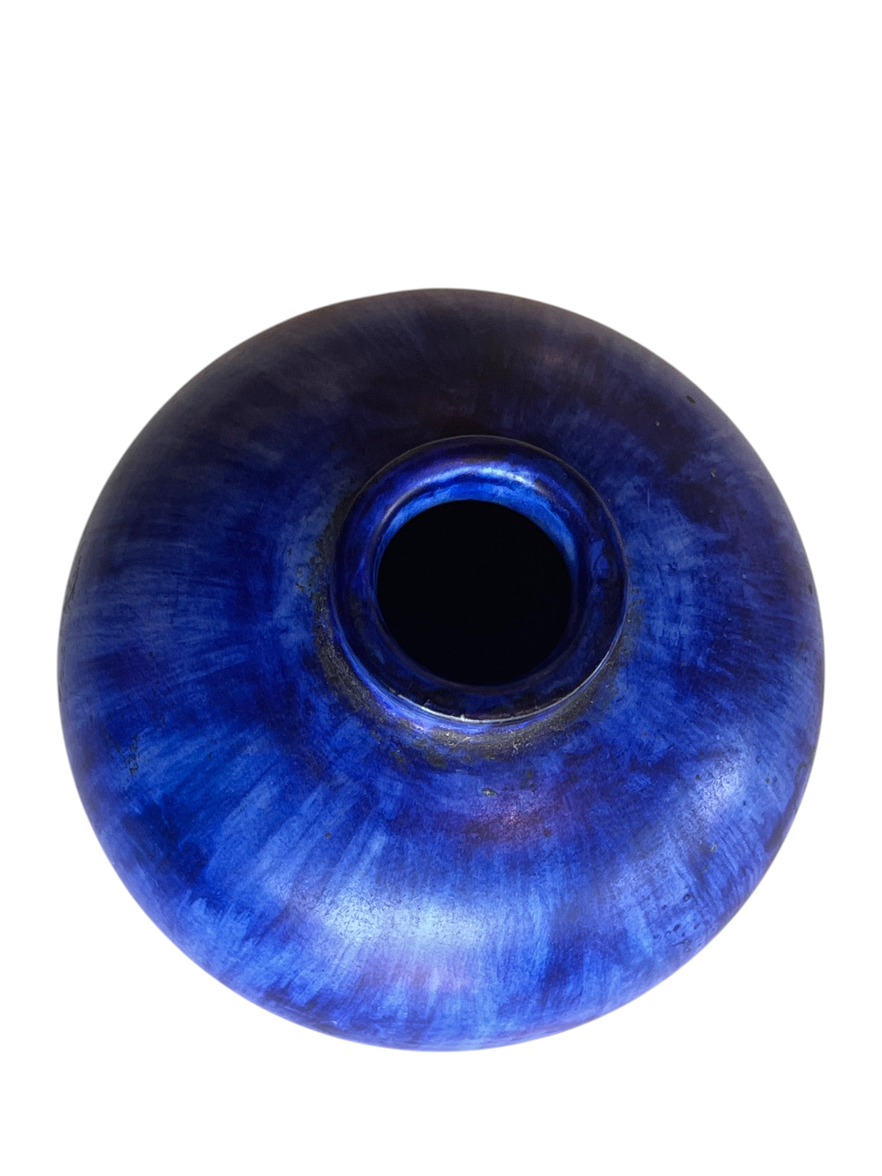 ’60s BLUE-ON-BLUE DANISH STUDIO BALL VASE BY CHRISTIAN SCHOLLERT