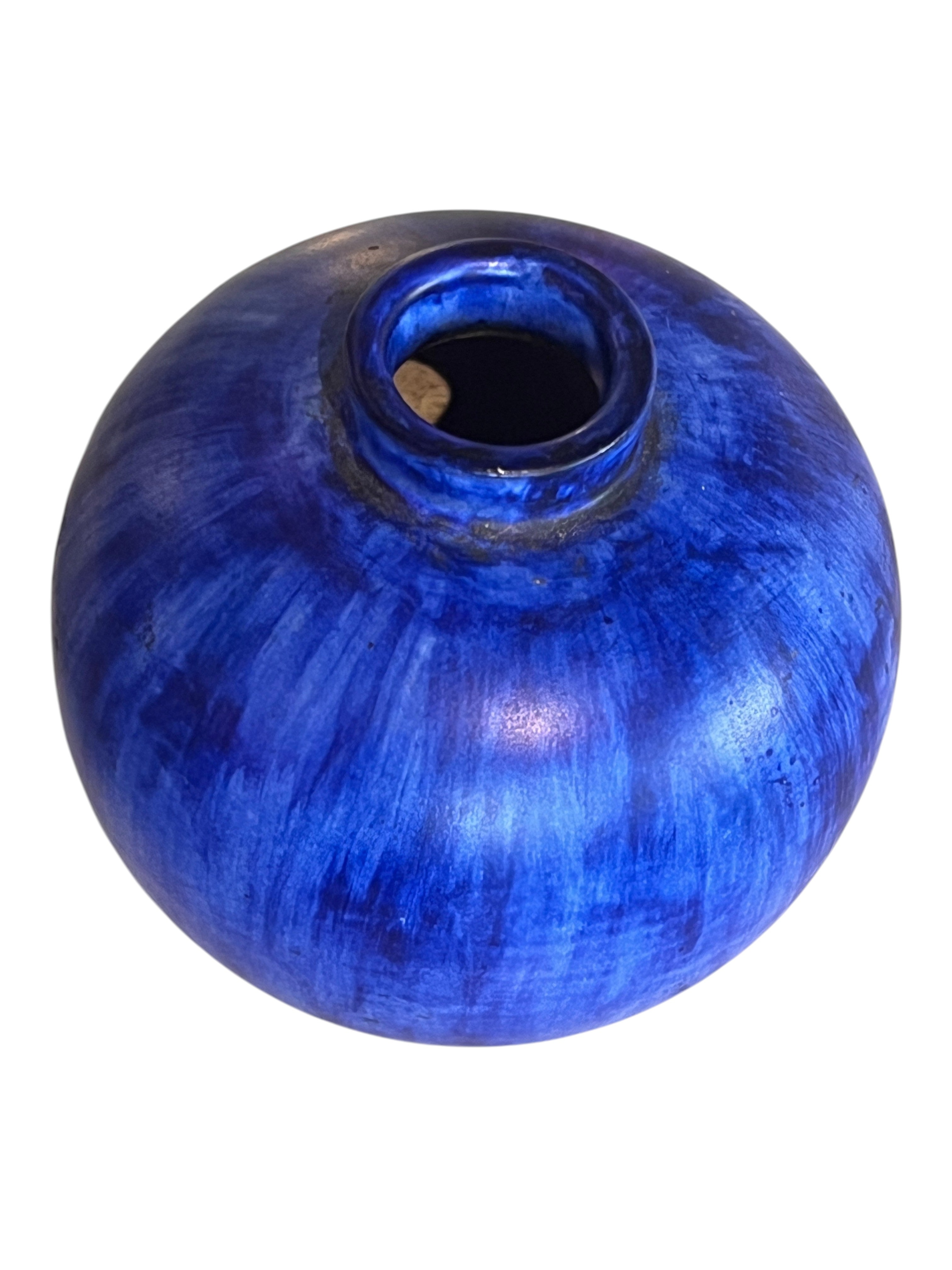 ’60s BLUE-ON-BLUE DANISH STUDIO BALL VASE BY CHRISTIAN SCHOLLERT
