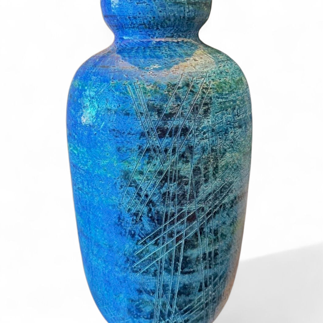 MONUMENTAL HAND-TURNED CERAMIC TABLE LAMP IN THE ‘ABSTRACT’ DÉCOR BY ALDO LONDI FOR BITOSSI CERAMICHE