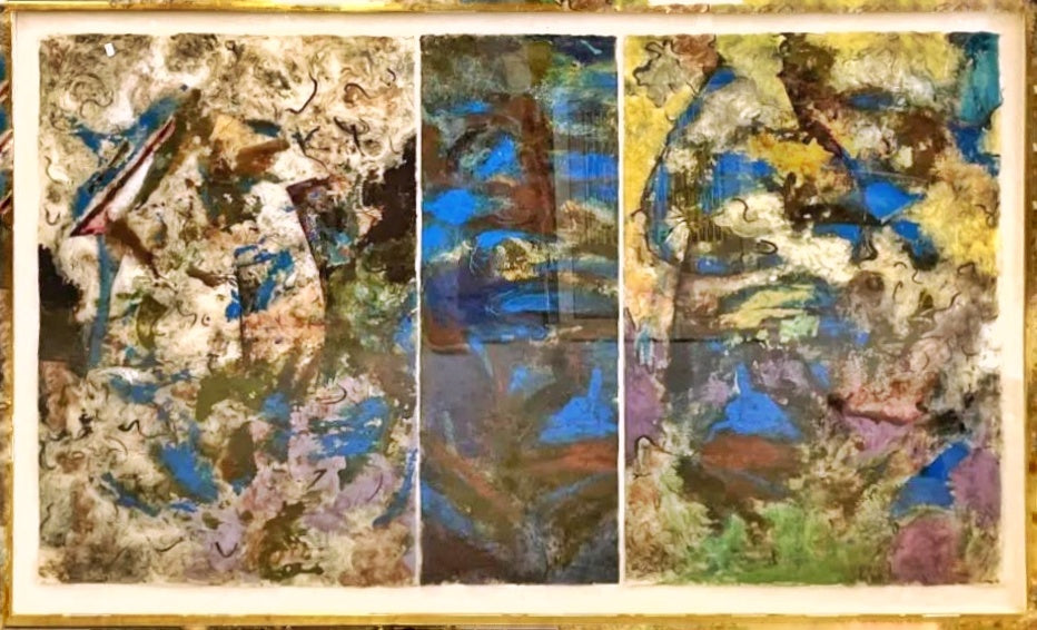 ABSTRACT TRIPTYCH - MIXED MEDIA ON HANDMADE PAPER SIGNED “KQ” (1970s)