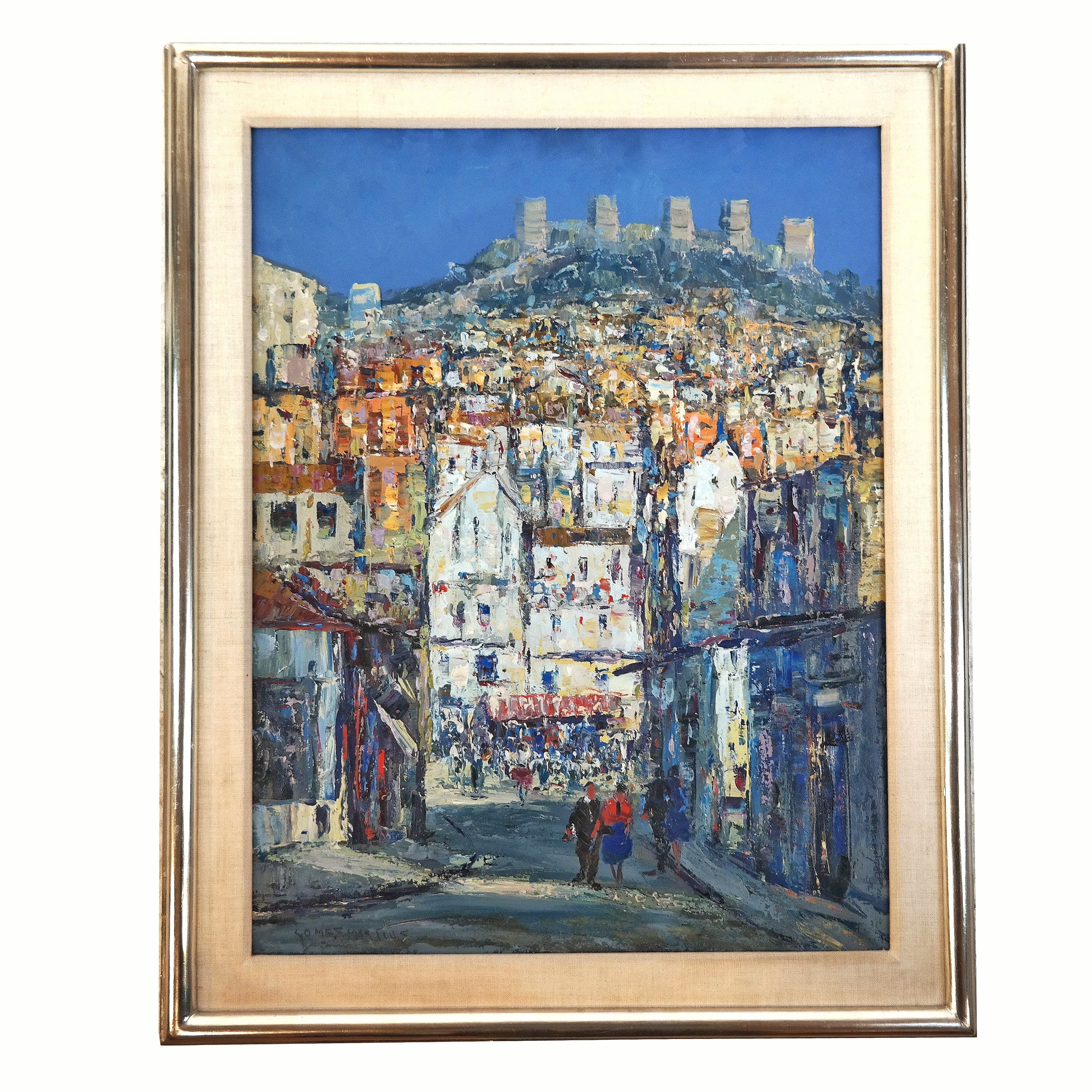 LARGO MARTIM MONIZ/CASTELO DE SÂO JORGE - OIL ON CANVAS BY GOMES MARTINS (1969)