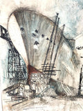 FREIGHTER IN DRY DOCK - OIL ON MASONITE BY W.T. CARLSEN (1967)