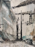 FREIGHTER IN DRY DOCK - OIL ON MASONITE BY W.T. CARLSEN (1967)