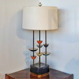 MODERN CERAMIC AND BRASS TABLE LAMP IN THE STYLE OF JOUVE
