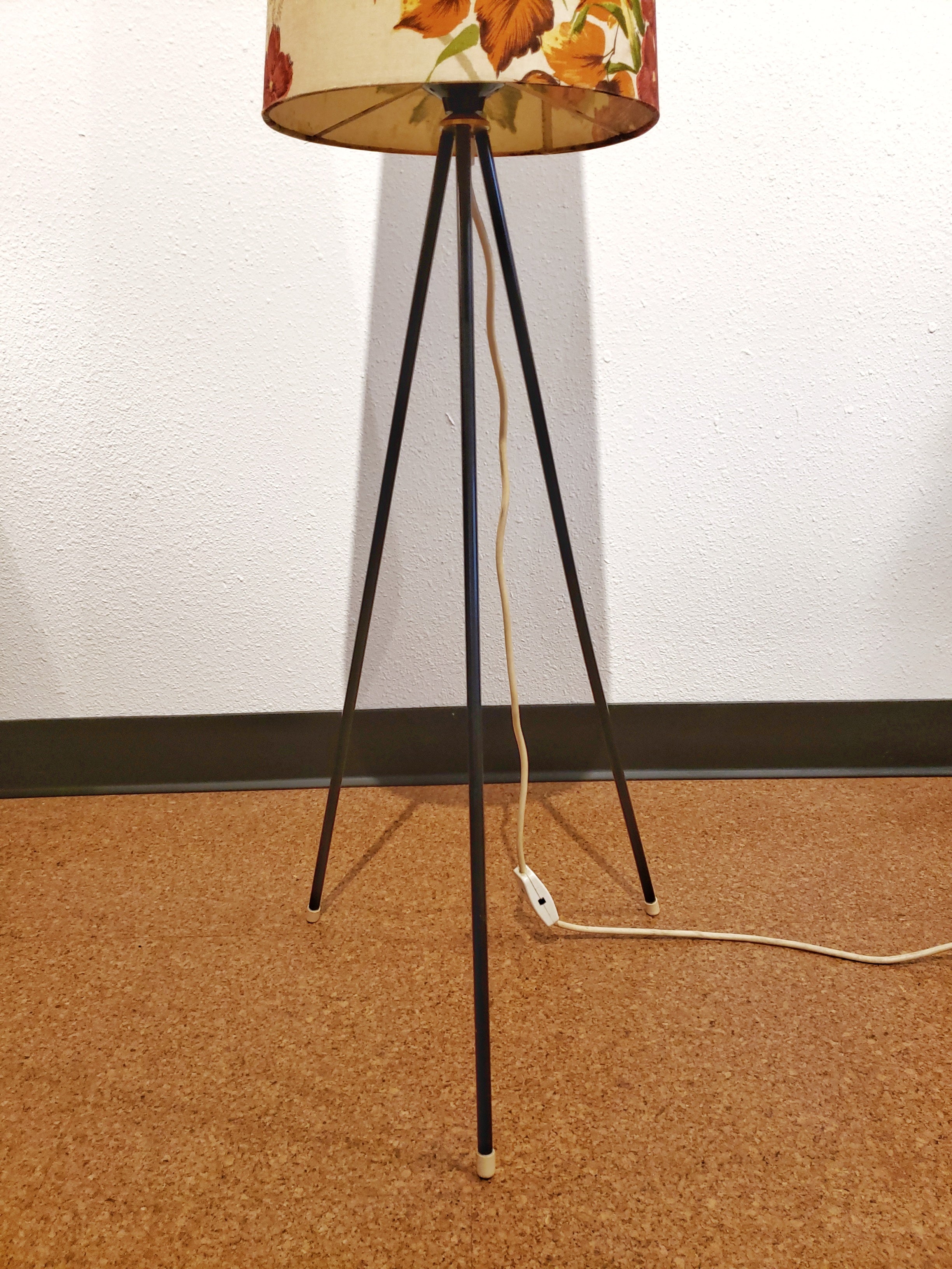 TRIPOD FLOOR LAMP WITH CONICAL FLORAL SHADE BY ARO-LEUCHTEN (GERMANY)