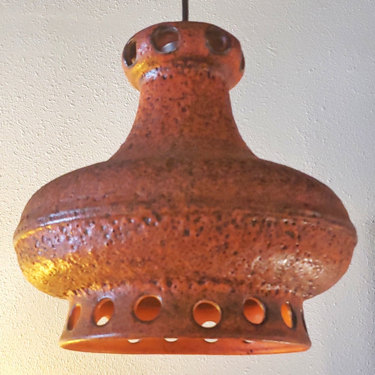 1960s ORANGE CERAMIC PENDANT LAMP (GERMAN)