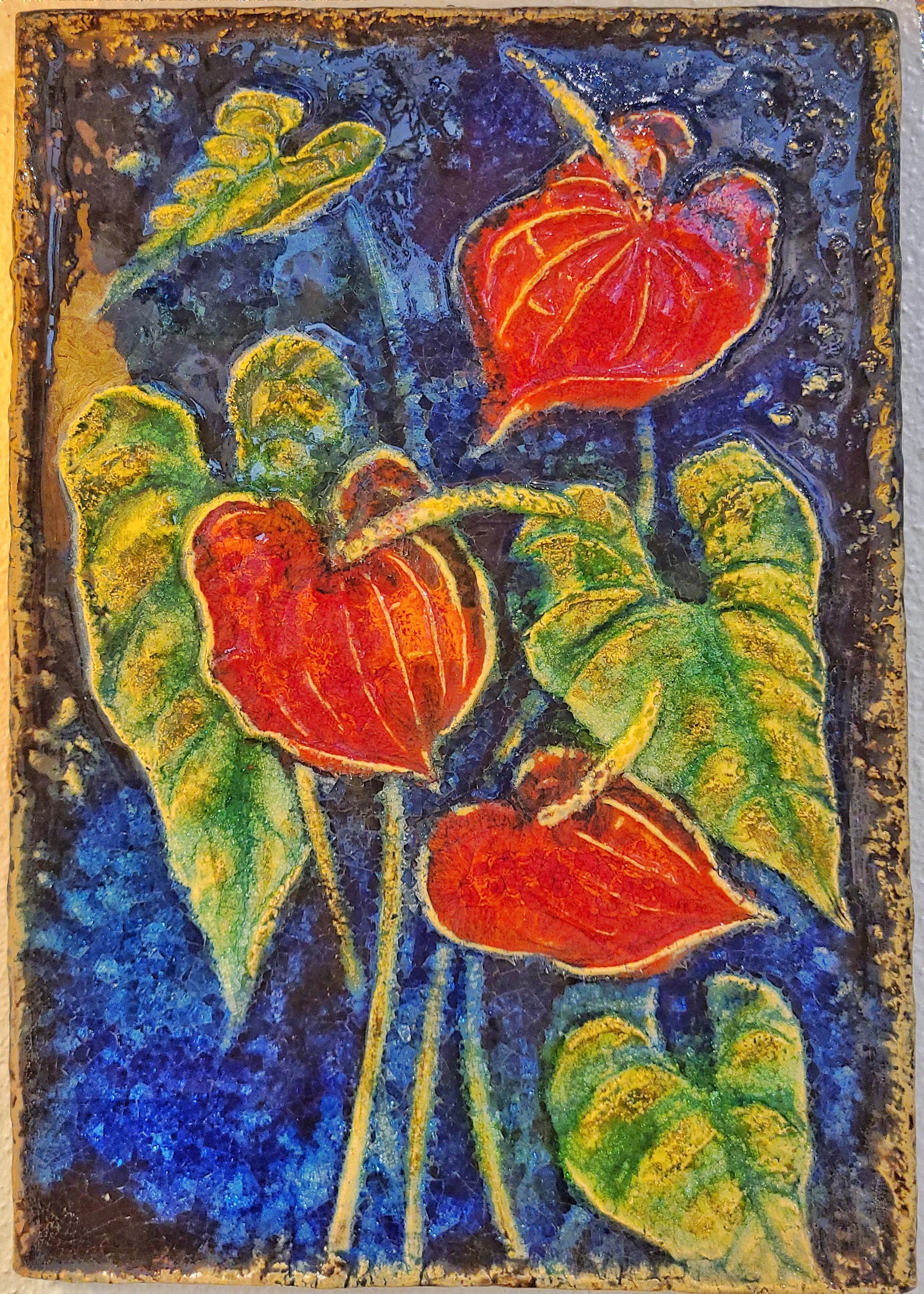 WERNER MESCHEDE ‘ANTHURIUM’ WALL TILE Nr. 7513 FOR MAJOLIKA KARLSRUHE