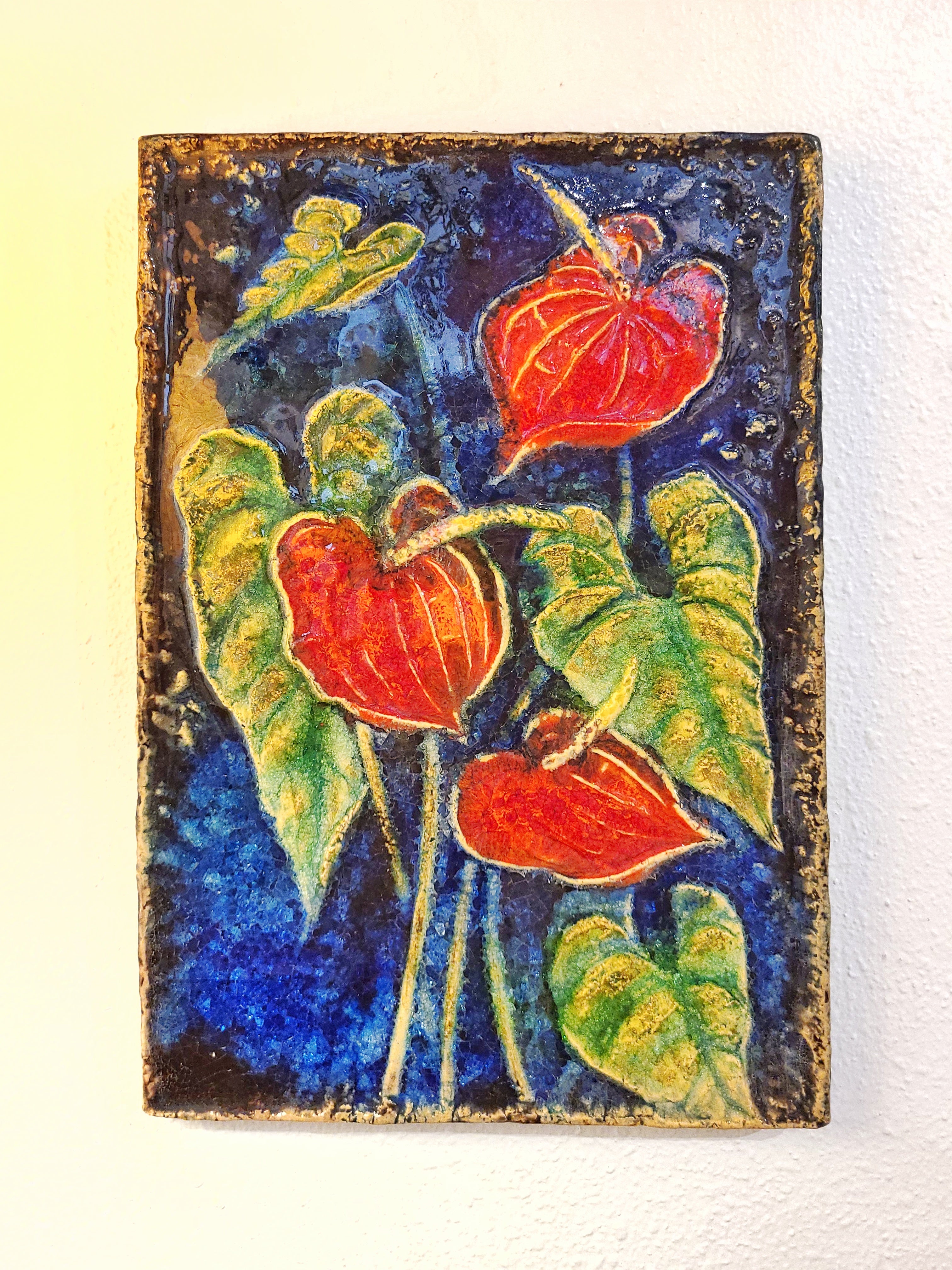 WERNER MESCHEDE ‘ANTHURIUM’ WALL TILE Nr. 7513 FOR MAJOLIKA KARLSRUHE