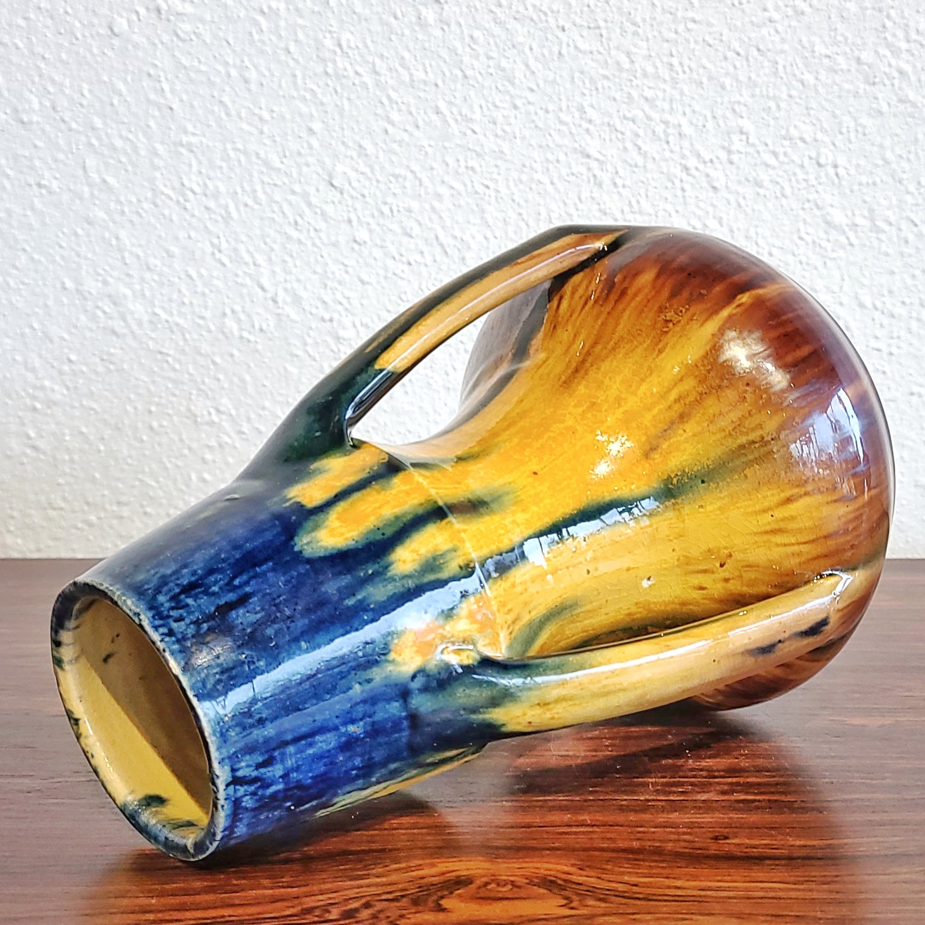 BELGIAN 3-HANDLED ART NOUVEAU DRIP-GLAZE VASE (c. 1900)