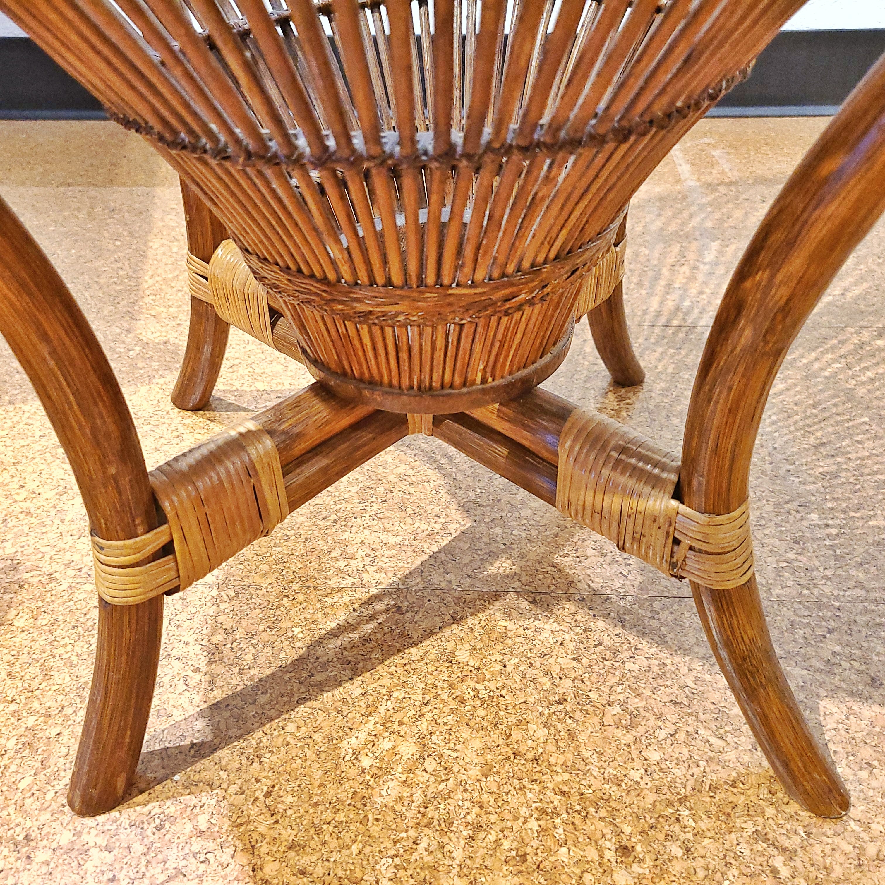 RATTAN AND GLASS “FISH-TRAP” SIDE TABLES IN THE STYLE OF FRANCO ALBINI