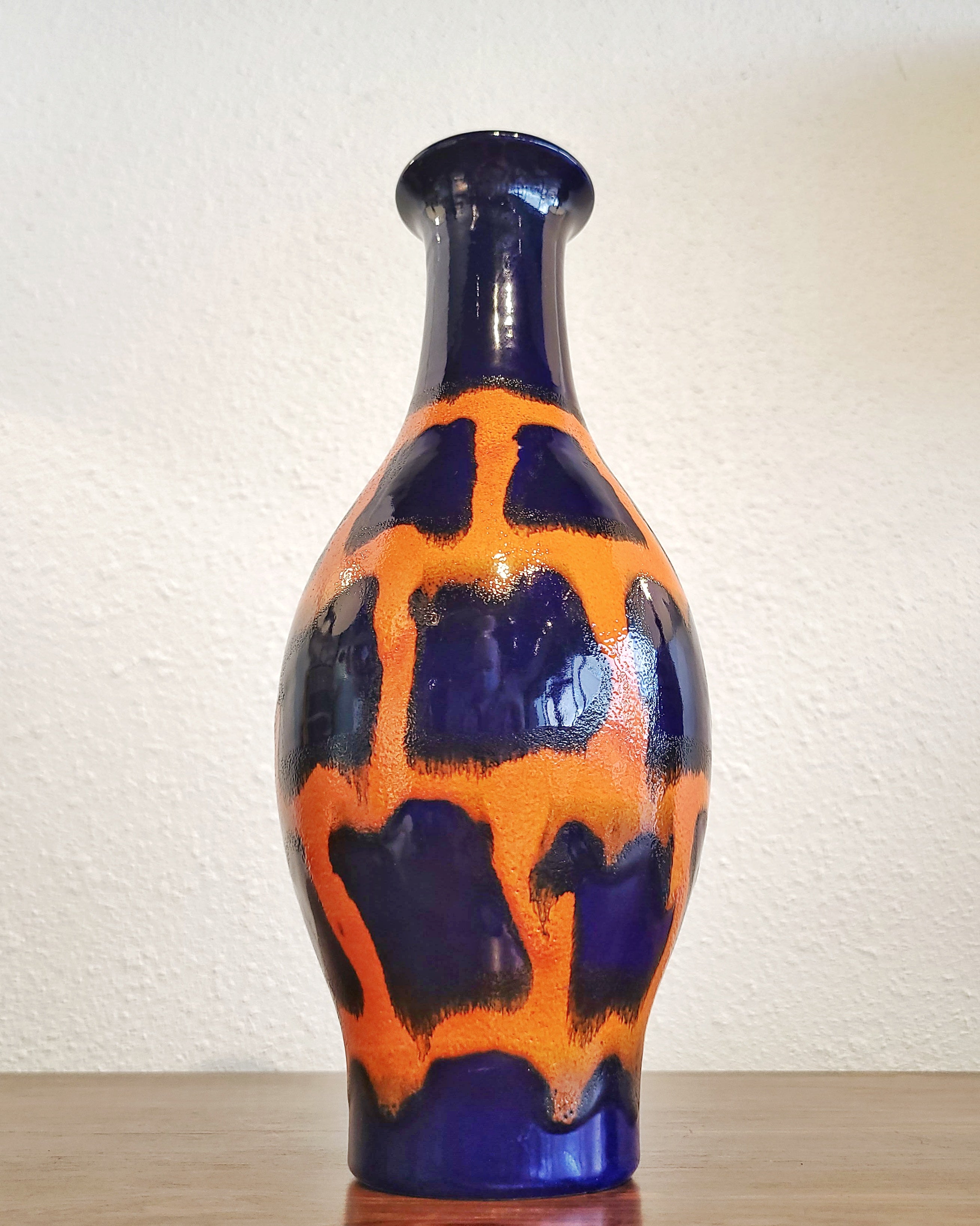 ORANGE AND BLUE JASBA KERAMIK VASE Nr. 1162/30 (1960s)