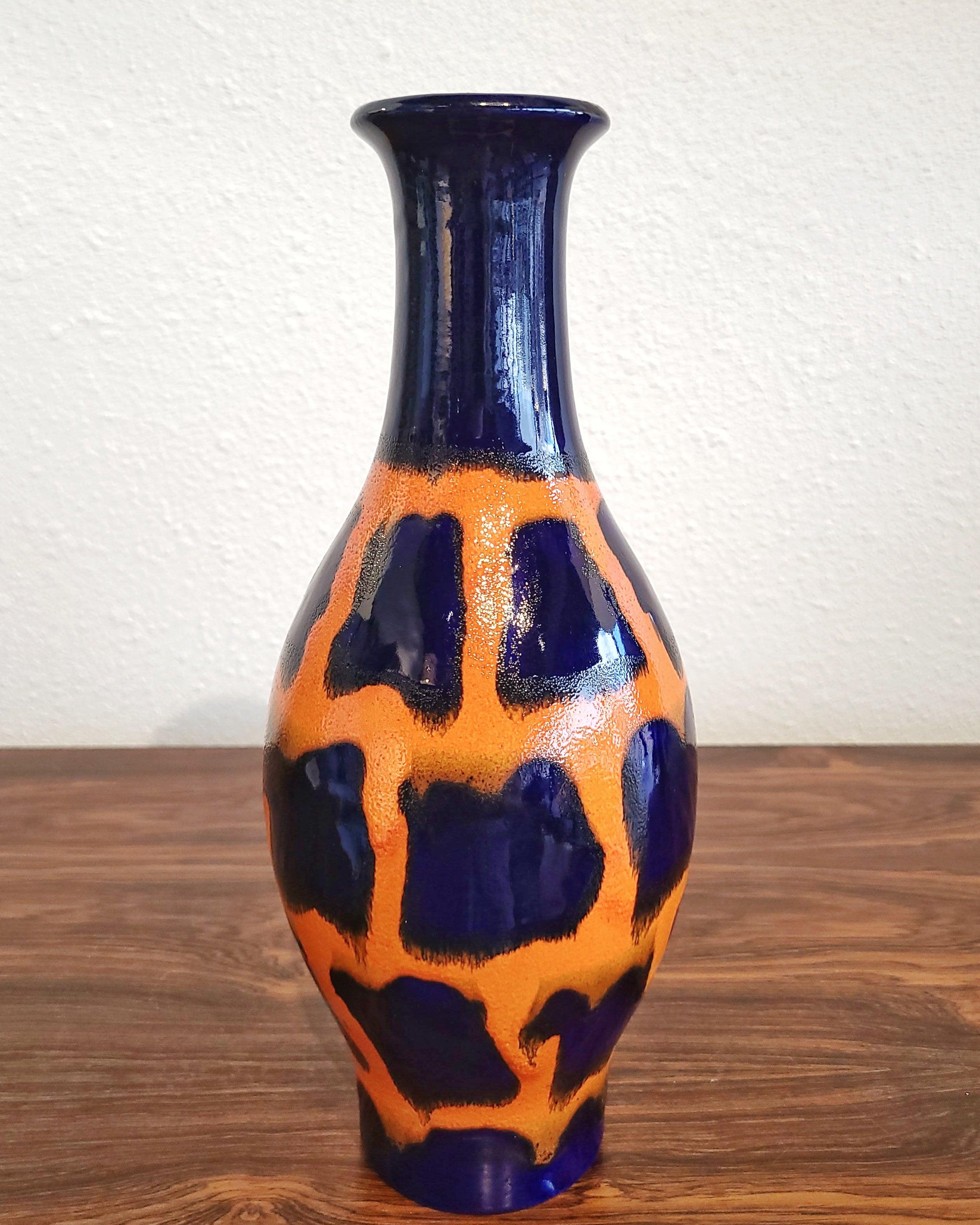 ORANGE AND BLUE JASBA KERAMIK VASE Nr. 1162/30 (1960s)