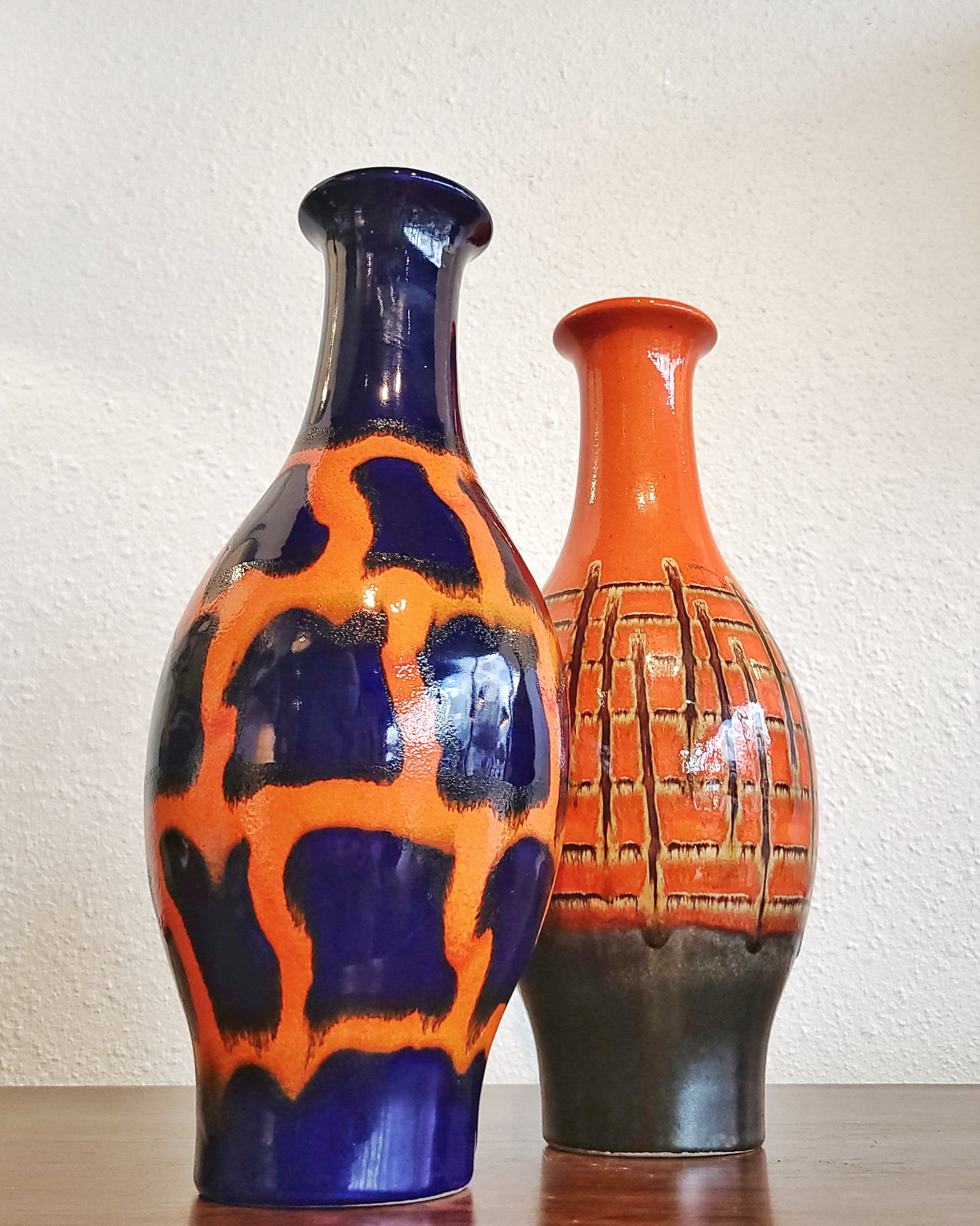 ORANGE AND BLUE JASBA KERAMIK VASE Nr. 1162/30 (1960s)