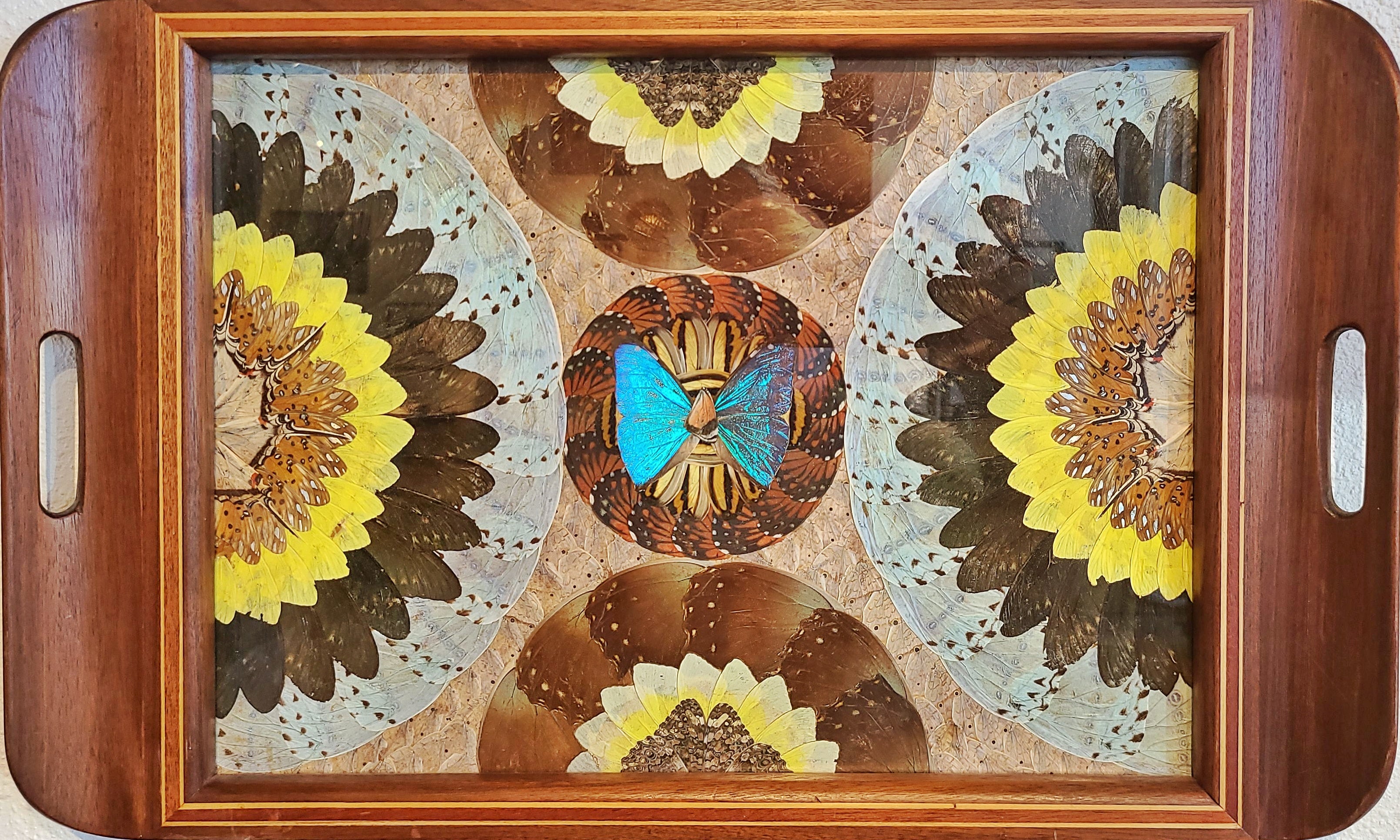 ANTIQUE BRAZILIAN BUTTERFLY WING TRAY (1920s)