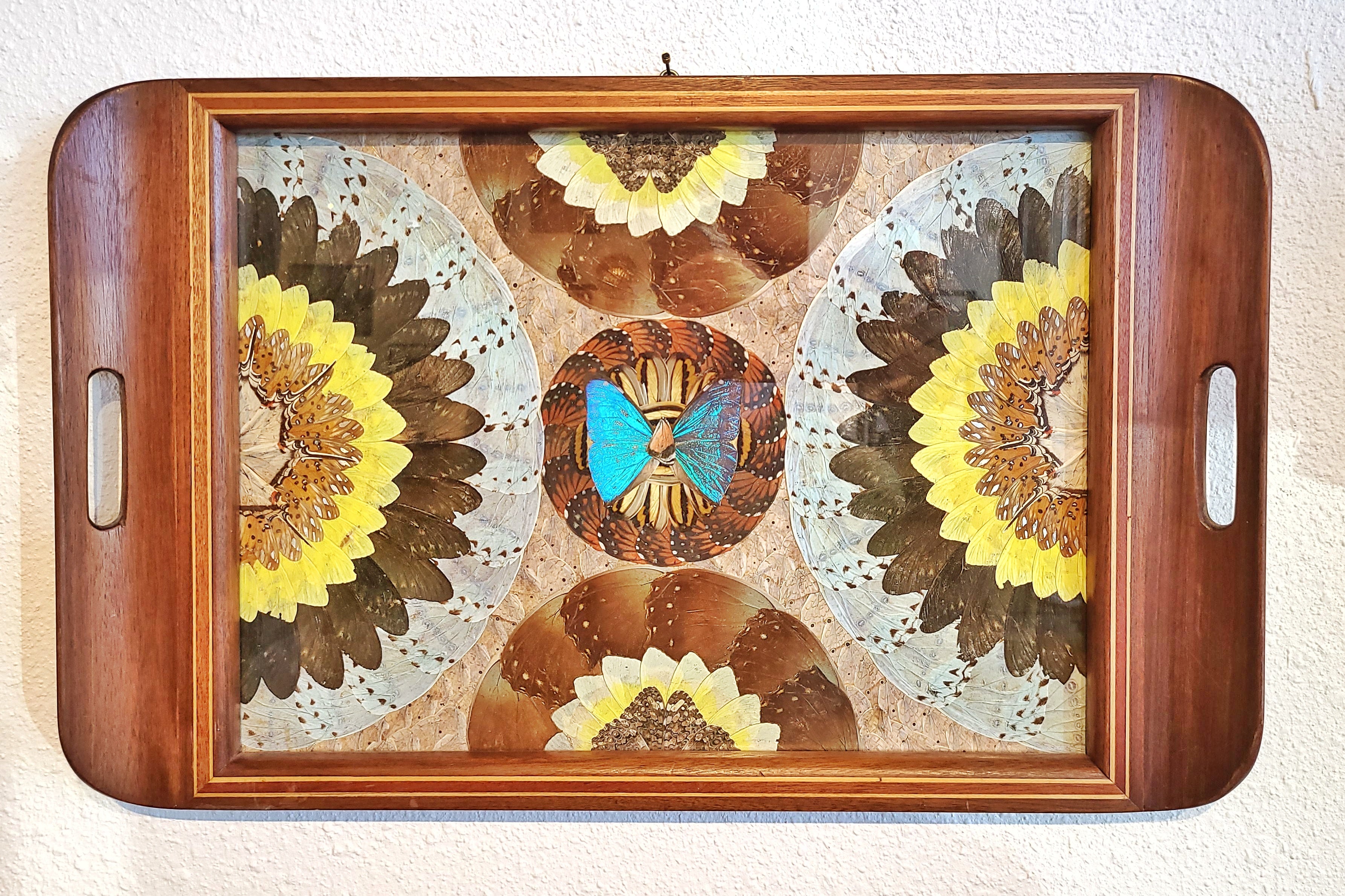 ANTIQUE BRAZILIAN BUTTERFLY WING TRAY (1920s)