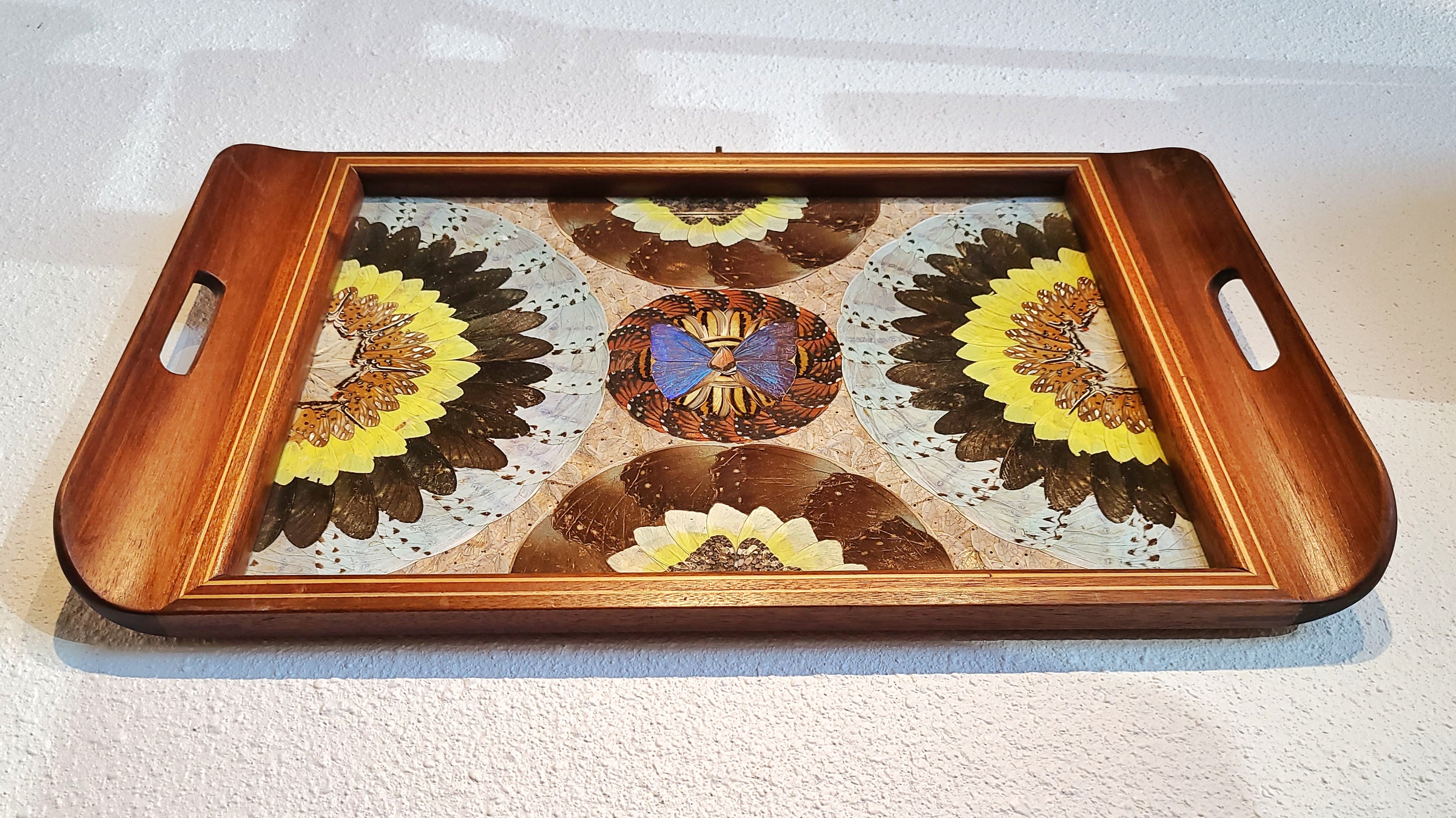 ANTIQUE BRAZILIAN BUTTERFLY WING TRAY (1920s)