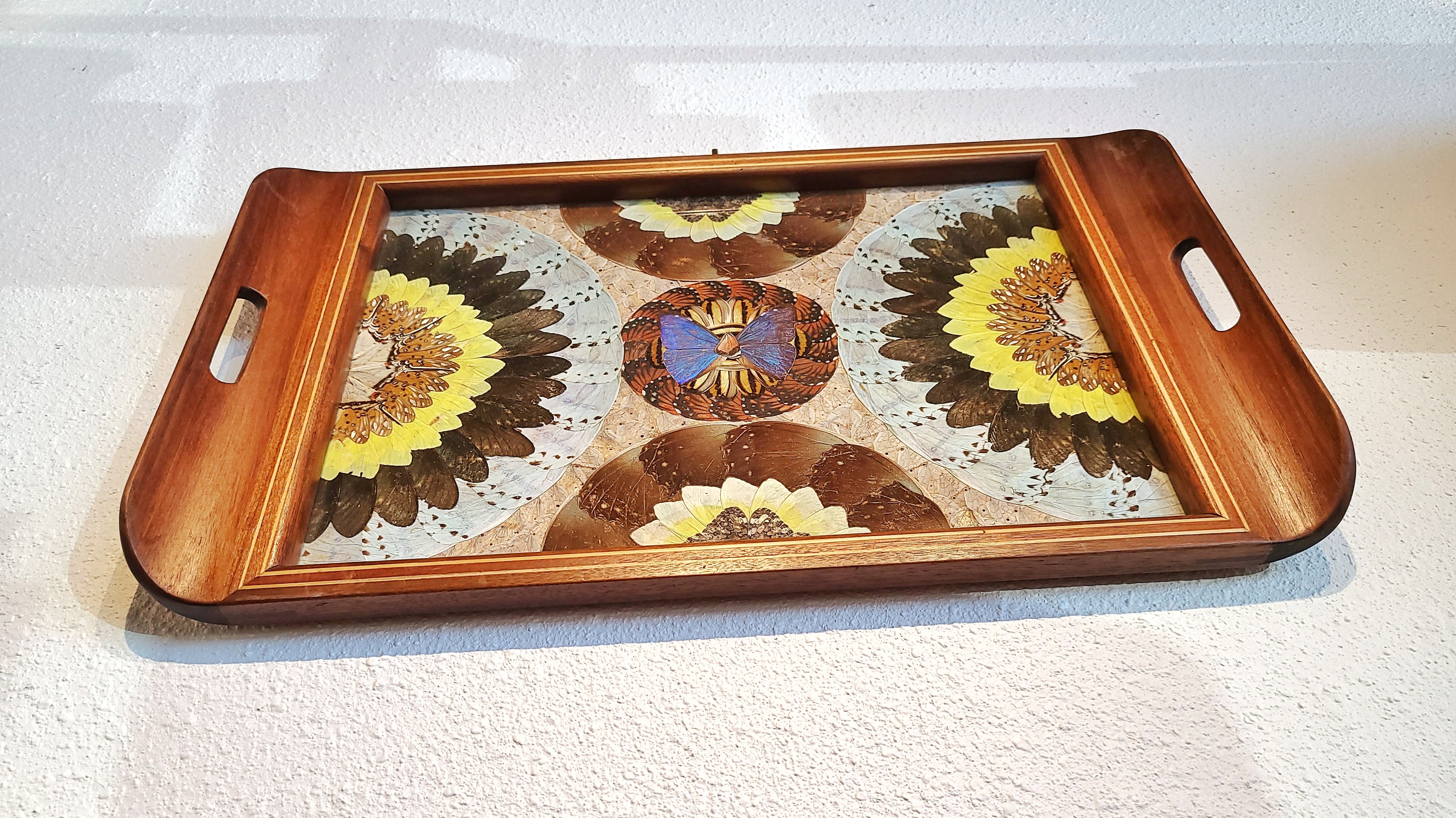 ANTIQUE BRAZILIAN BUTTERFLY WING TRAY (1920s)