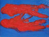 RED ON BLUE ABSTRACT OIL ON BOARD PAINTING BY PULGINI
