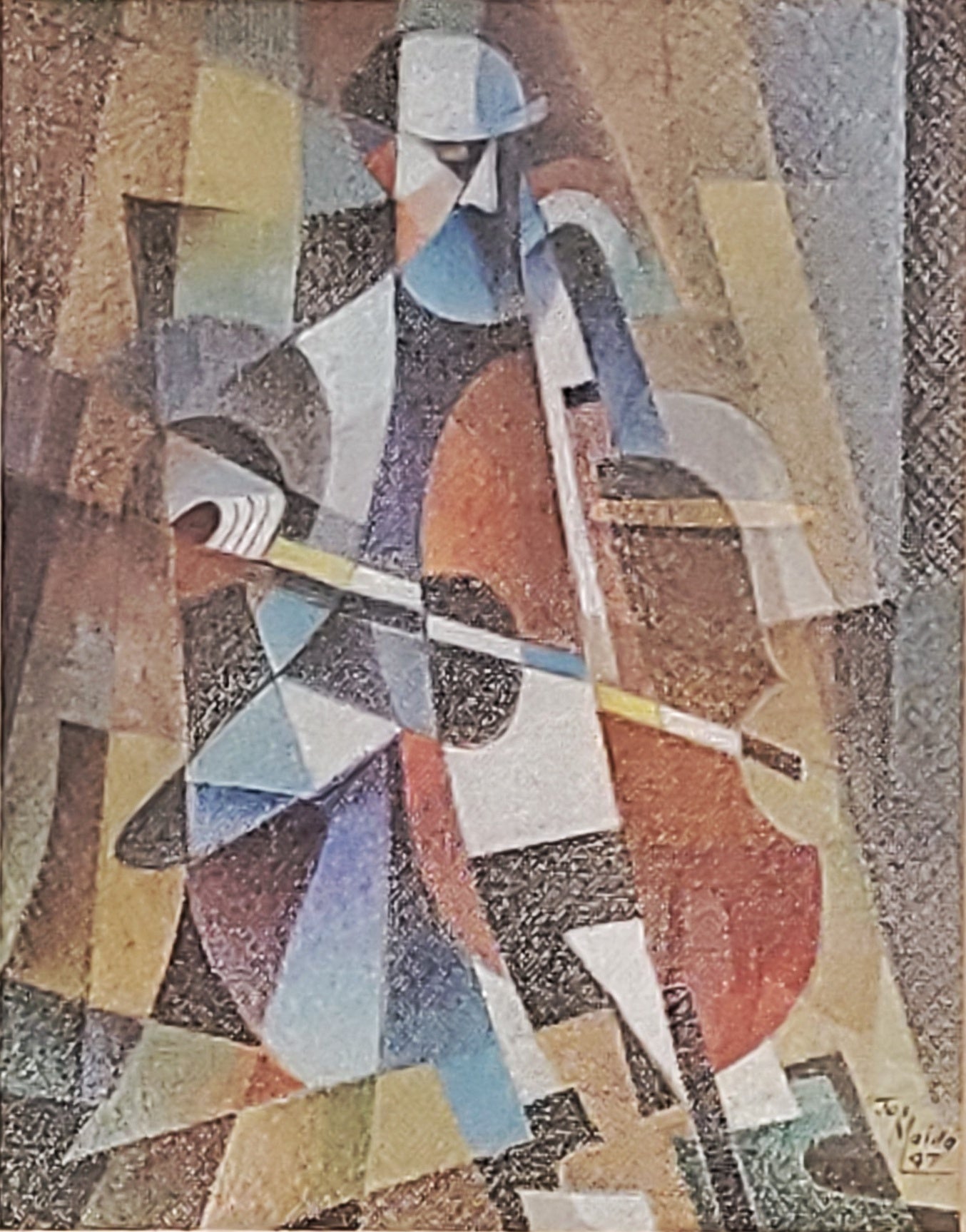 ‘THE CELLIST’ OIL PASTEL ON BOARD BY JOS MAIDA (1997)