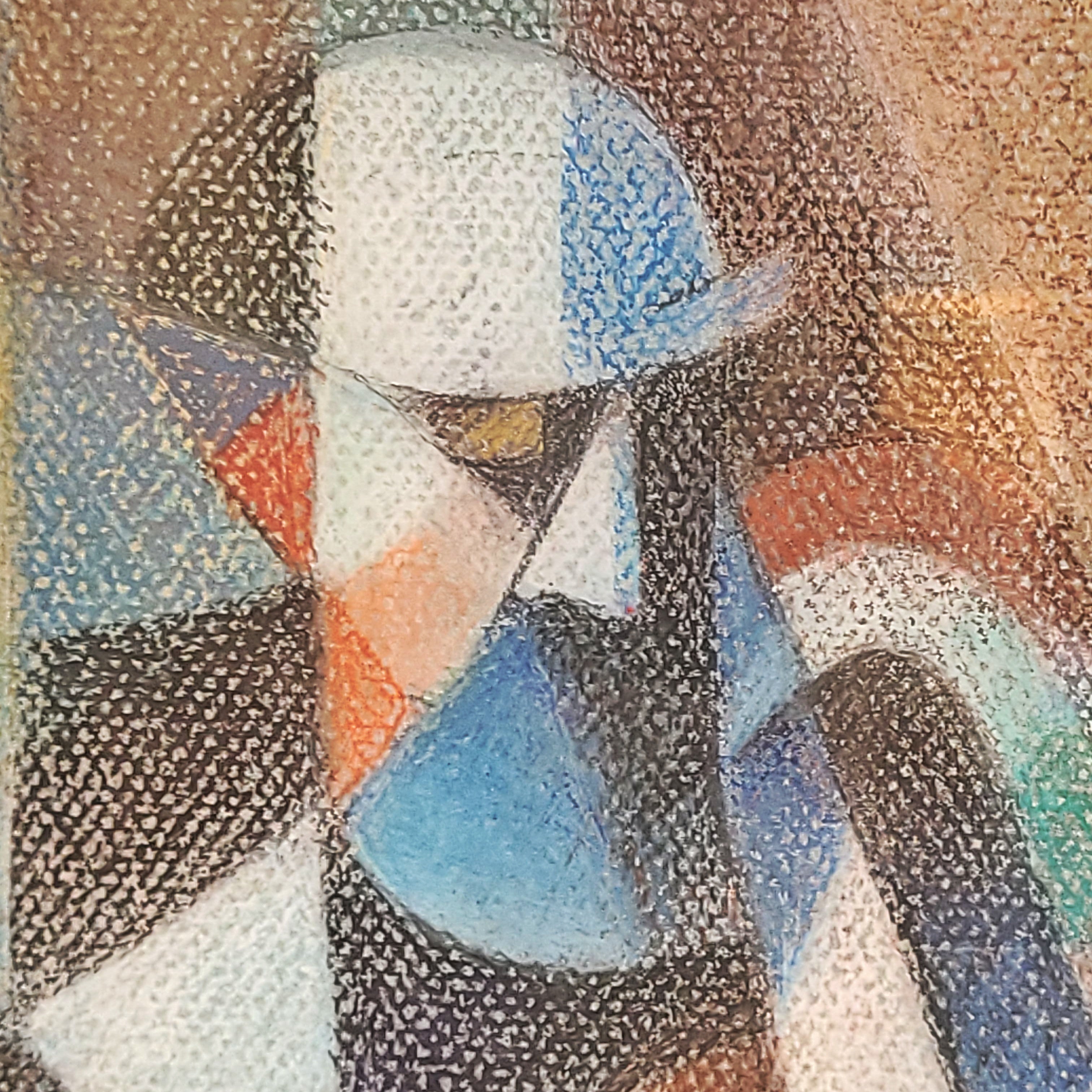 'THE CELLIST' OIL PASTEL ON BOARD BY JOS MAIDA (1997)