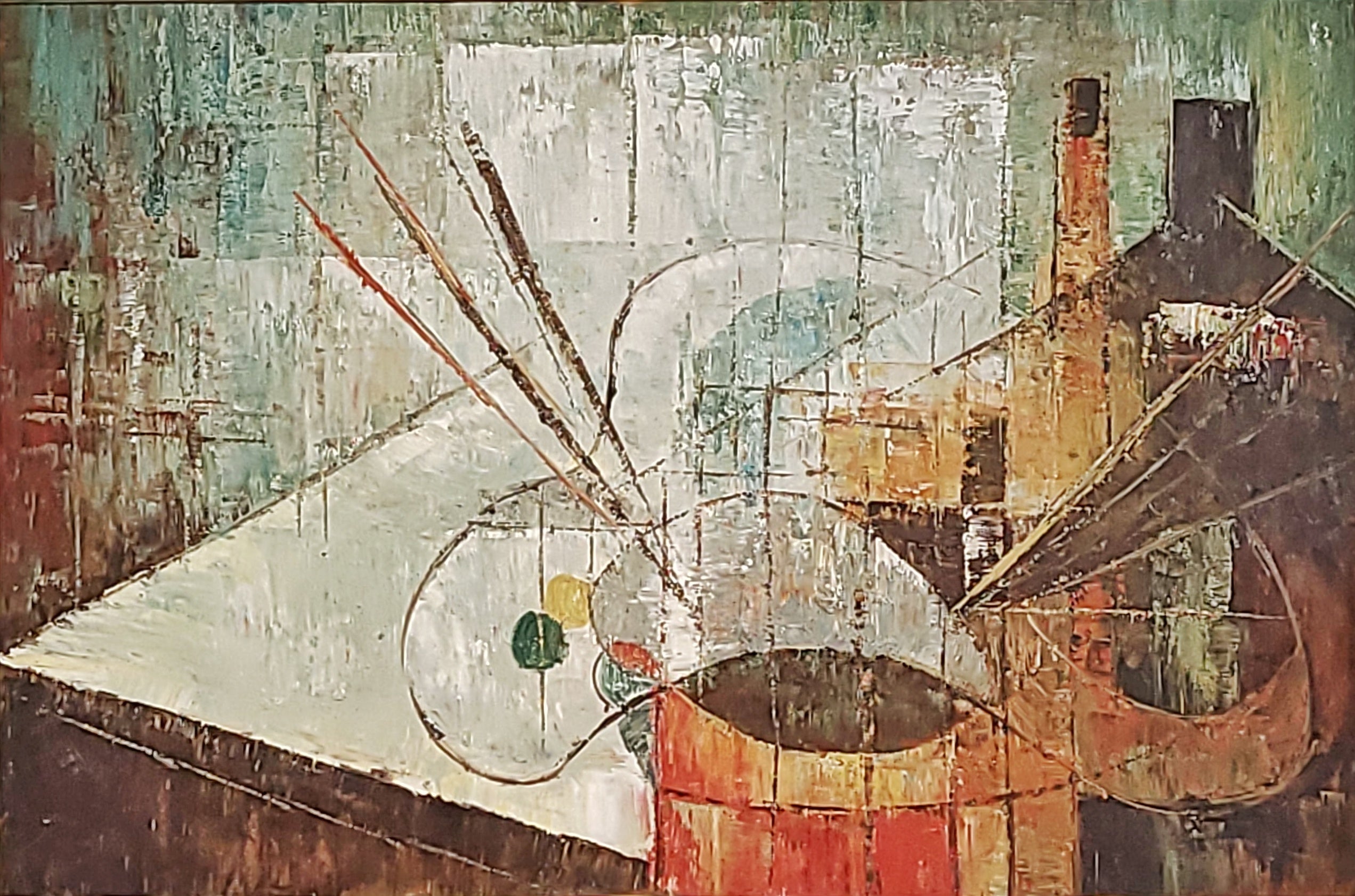 STILL LIFE WITH ARTIST'S TOOLS - OIL ON CANVAS BY UNKNOWN ARTIST (2000s)
