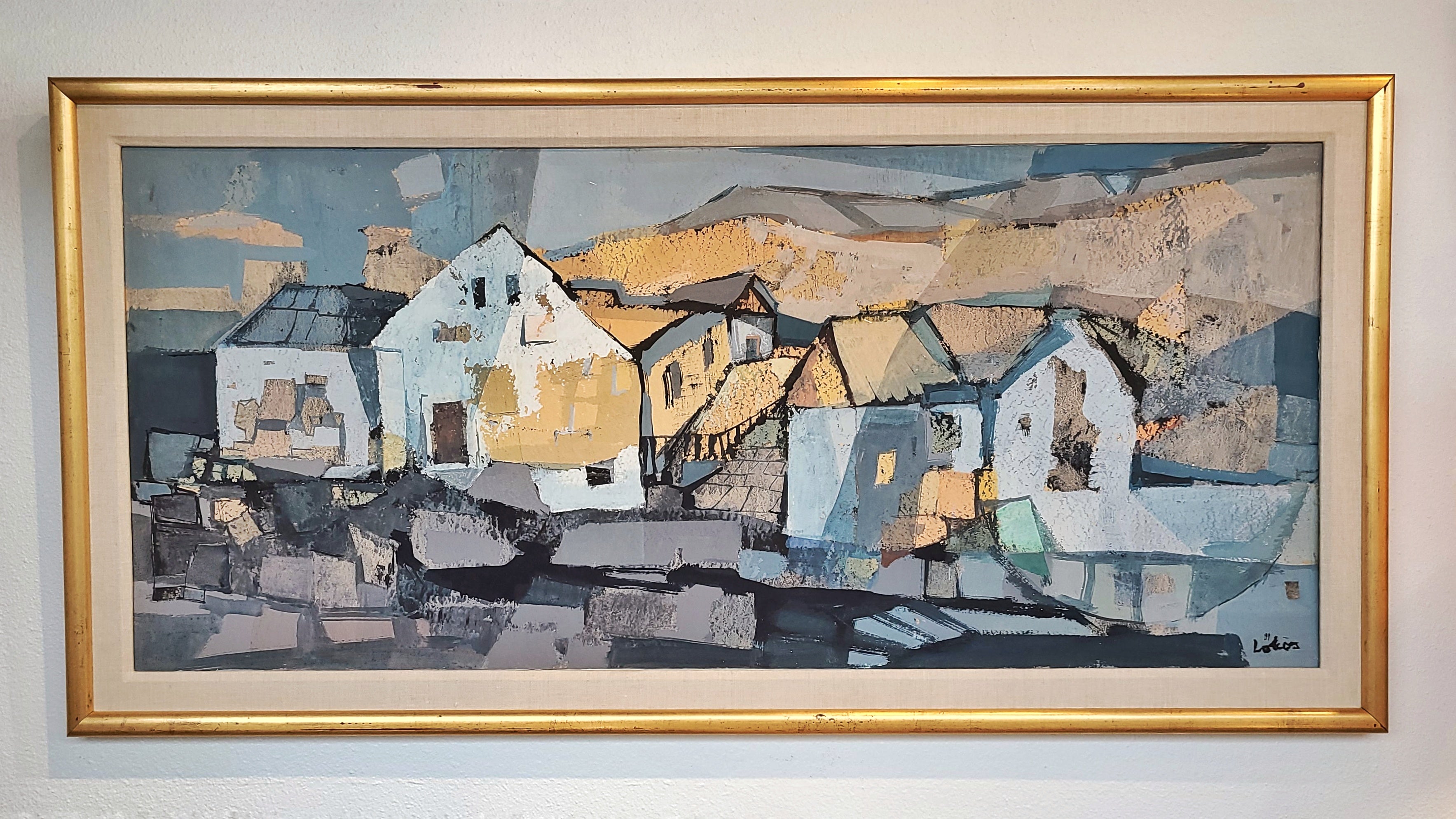 'HOUSES  IN THE HILLS' BY STEFAN LÖKÖS (1913-1994) MIXED MEDIA LANDSCAPE ON PAPER
