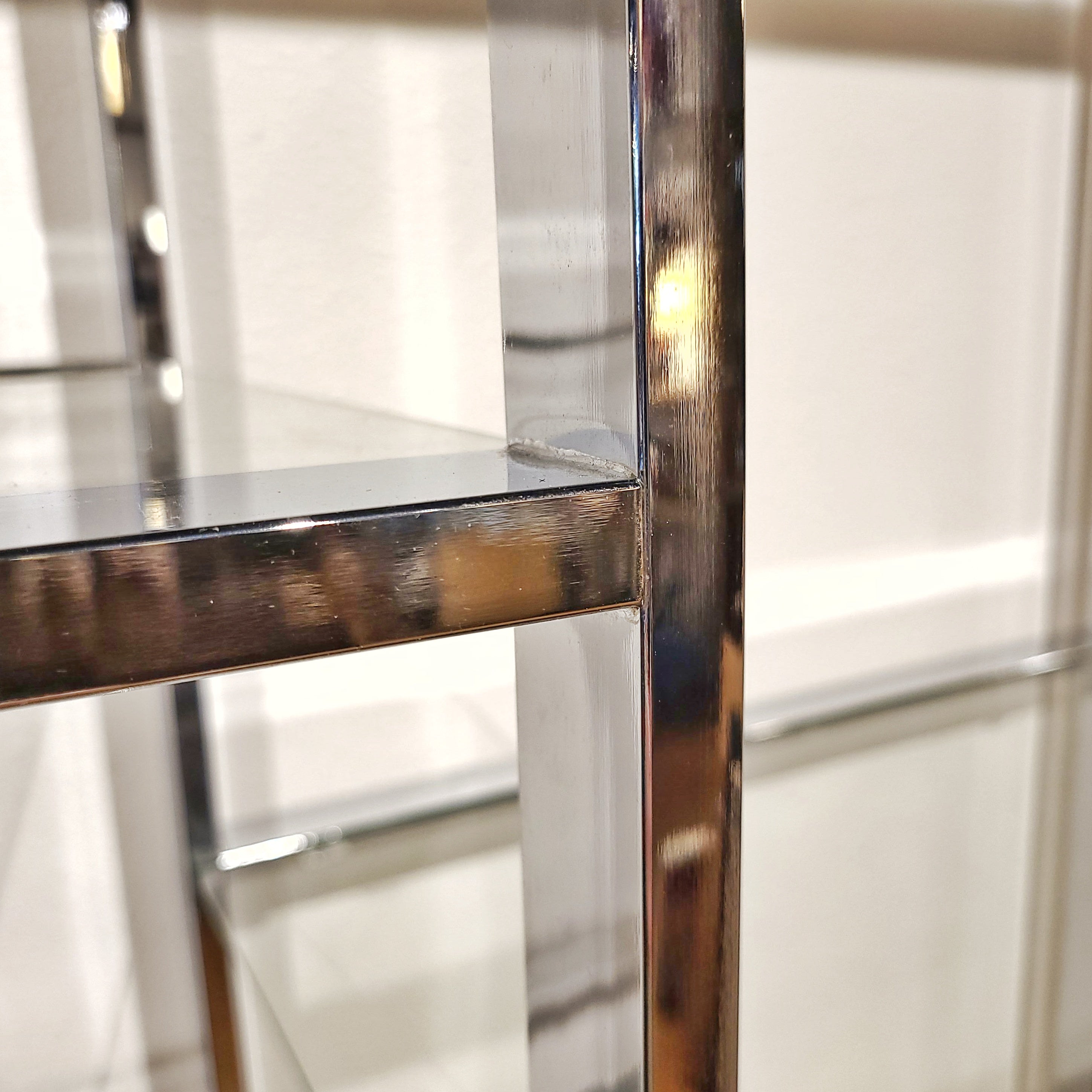 Milo Baughman Style Chrome and Glass Mid Century Modern Etagere