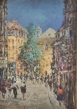 RUA DA PALMA/IGREJA DE SÂO DOMINGOS - OIL ON CANVAS BY GOMES MARTINS (1969)