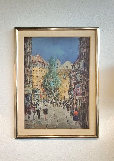 RUA DA PALMA/IGREJA DE SÂO DOMINGOS - OIL ON CANVAS BY GOMES MARTINS (1969)