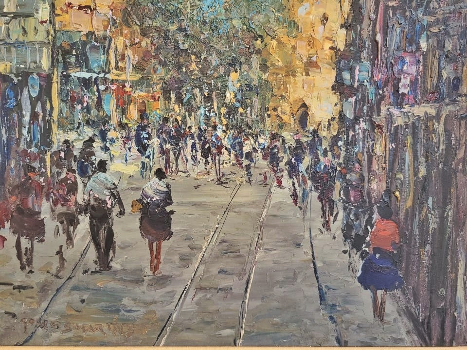 RUA DA PALMA/IGREJA DE SÂO DOMINGOS - OIL ON CANVAS BY GOMES MARTINS (1969)