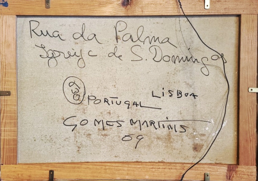 RUA DA PALMA/IGREJA DE SÂO DOMINGOS - OIL ON CANVAS BY GOMES MARTINS (1969)