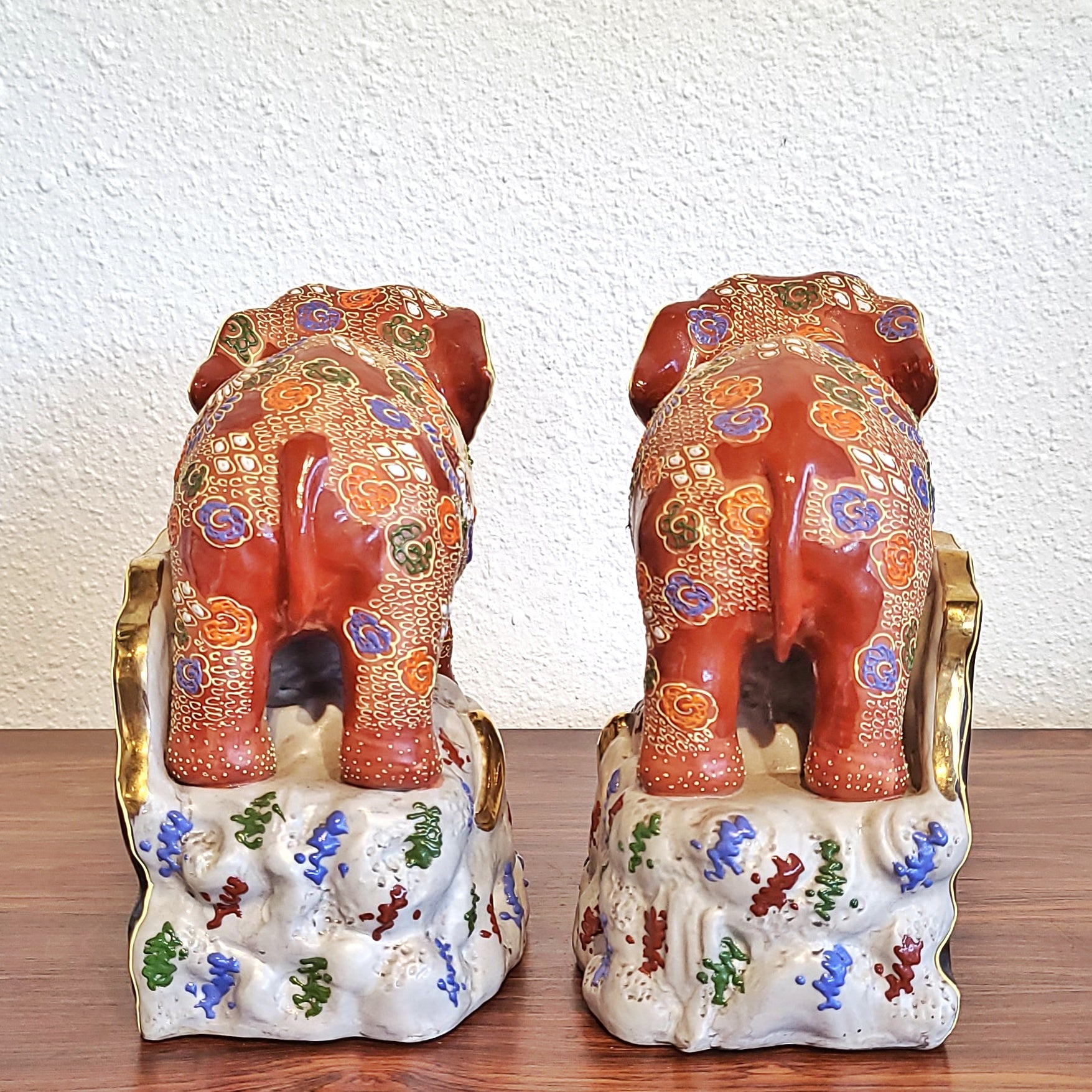 JAPANESE KUTANI SATSUMA MORIAGE ELEPHANT BOOKENDS