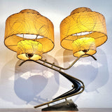 1950s BOOMERANG TABLE LAMPS WITH TRIPLE LEVEL FIBERGLASS SHADES (PAIR)