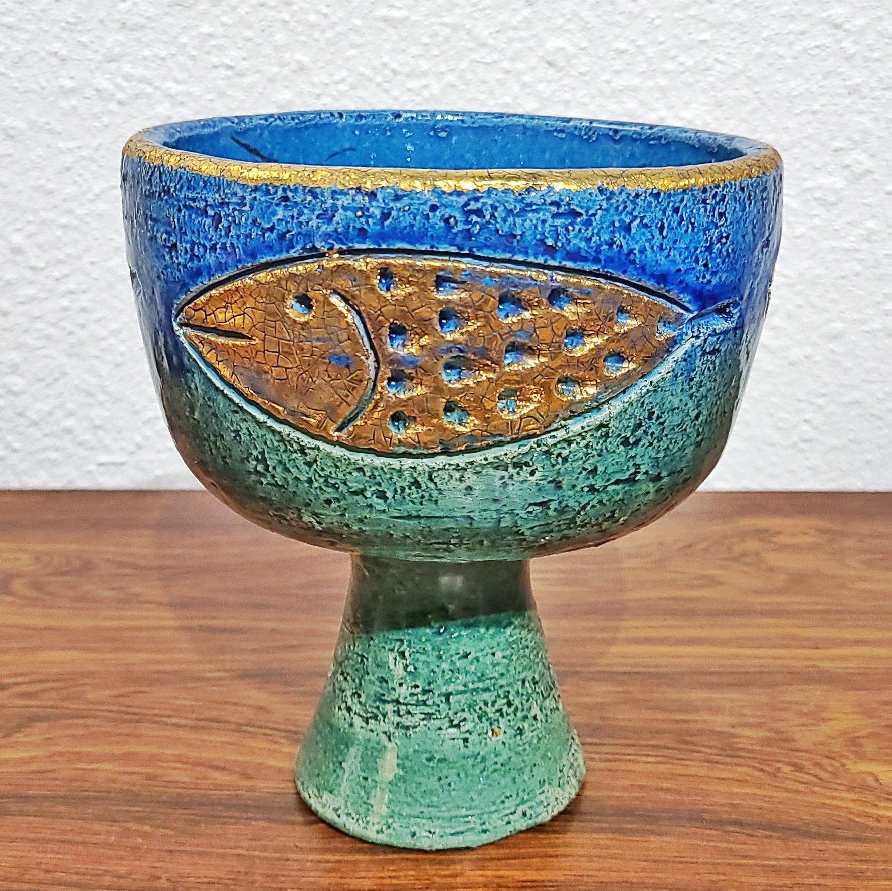 BITOSSI CHALICE/COMPOTE/CANDY DISH WITH A GOLDEN FISH DECOR