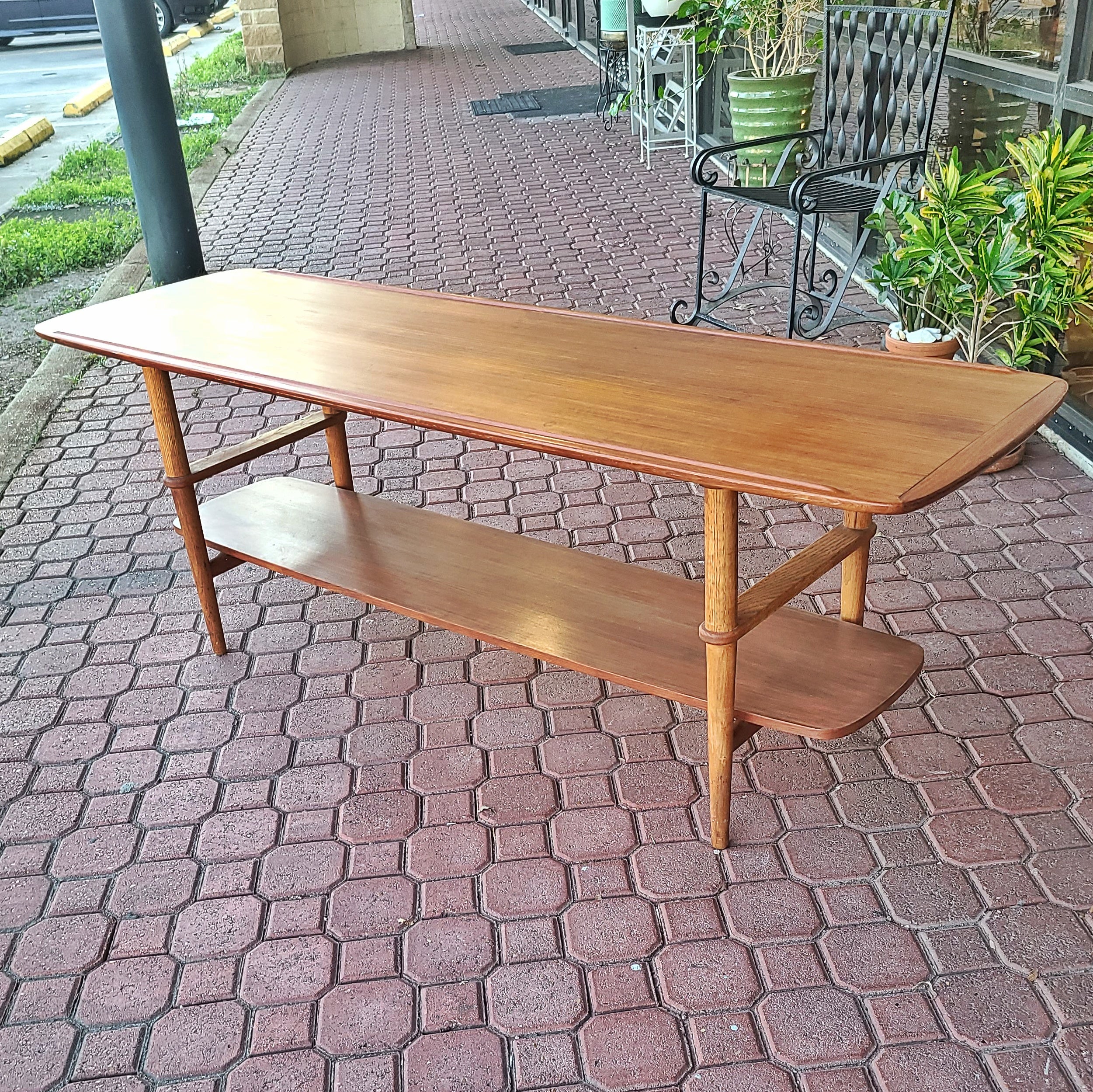 ’60s TEAK AND OAK SOFA TABLE BY TORBEN STRANDGAARD (DENMARK)