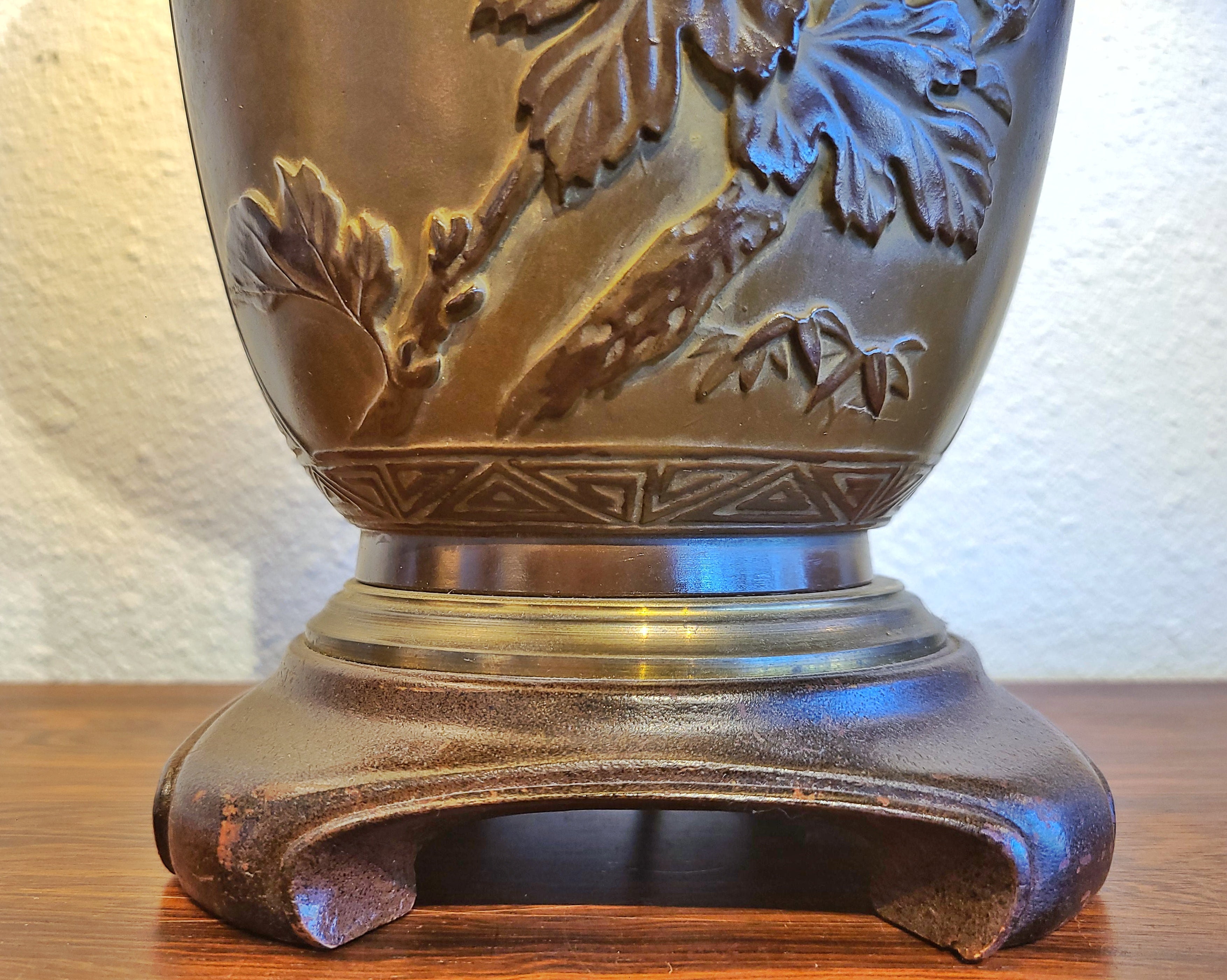 MEIJI PERIOD BRONZE BAS-RELIEF VASE TURNED LAMP